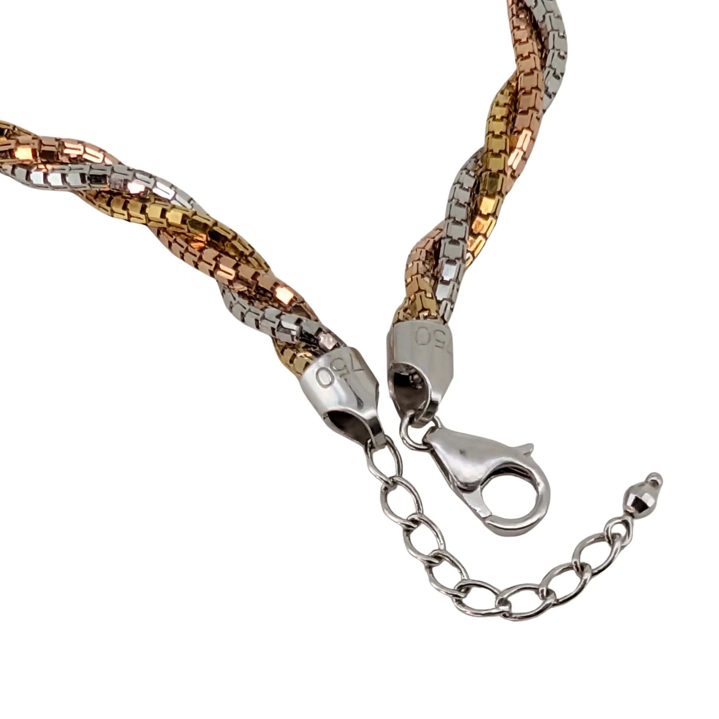 18K Tri-Colour Gold Twisted Rope Chain Necklace In White/Yellow/Rose Gold - Image 4