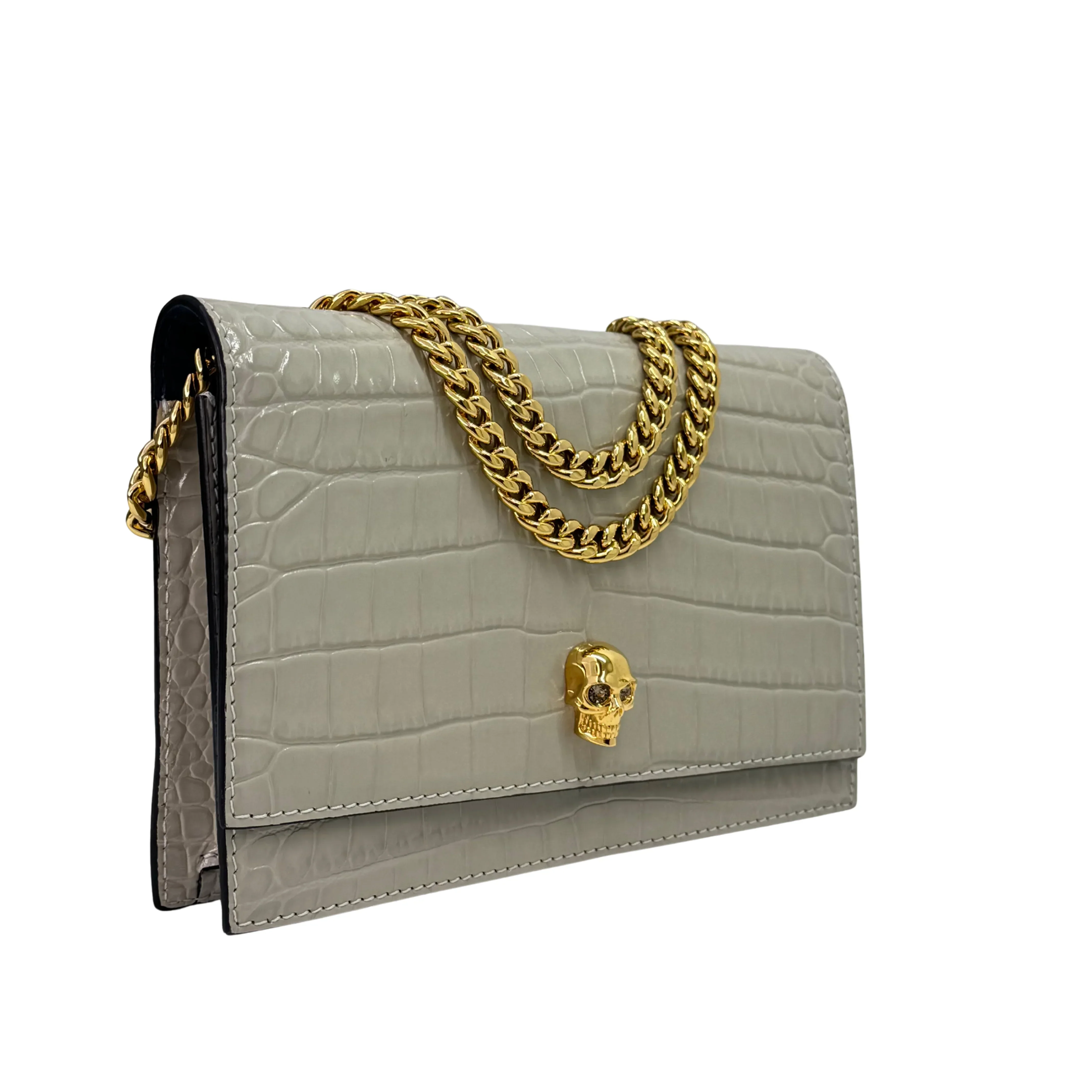 Alexander McQueen Skull Crossbody Bag Leather Grey White - Image 4