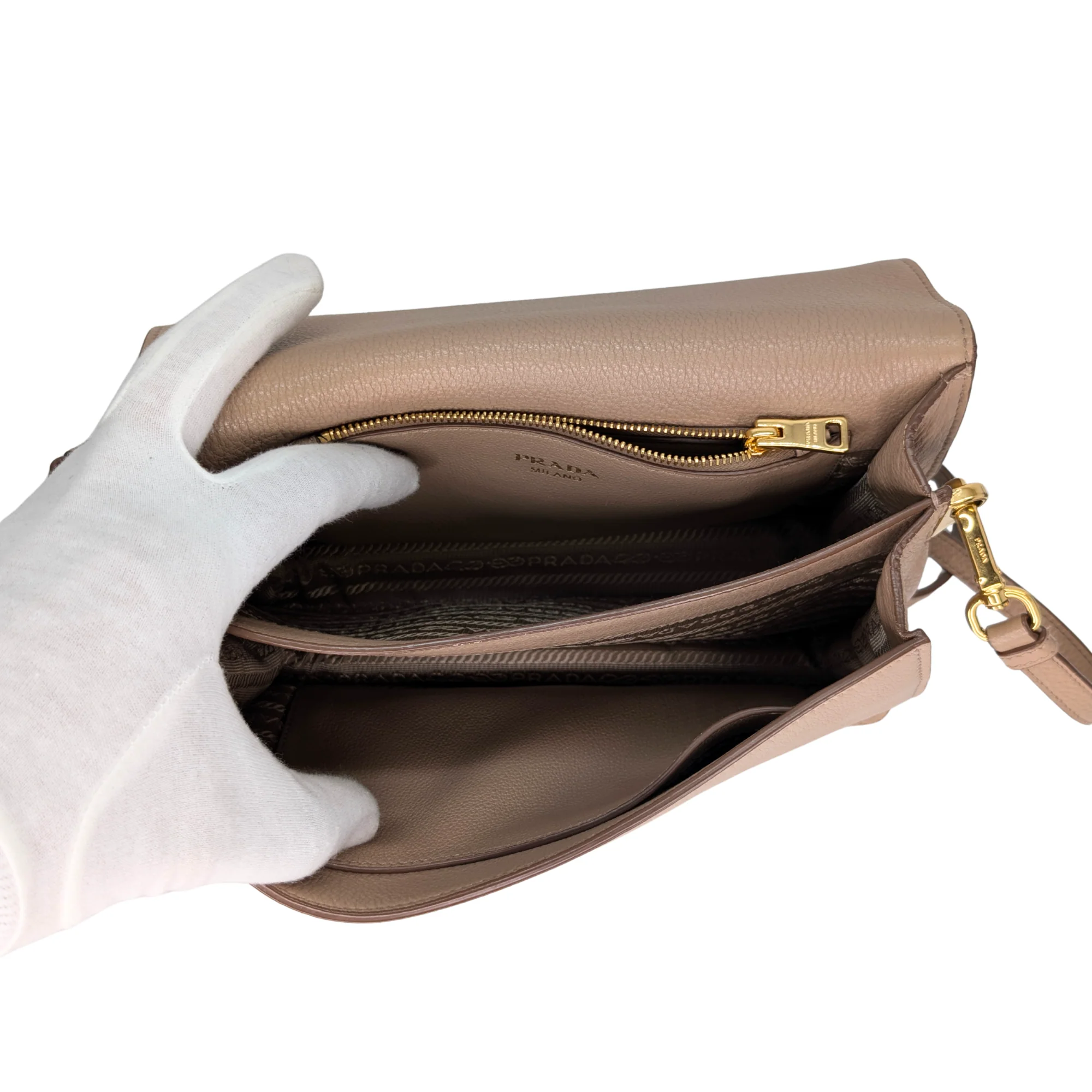 Prada Vitello Daino Leather Crossbody Bag Beige - Image 21