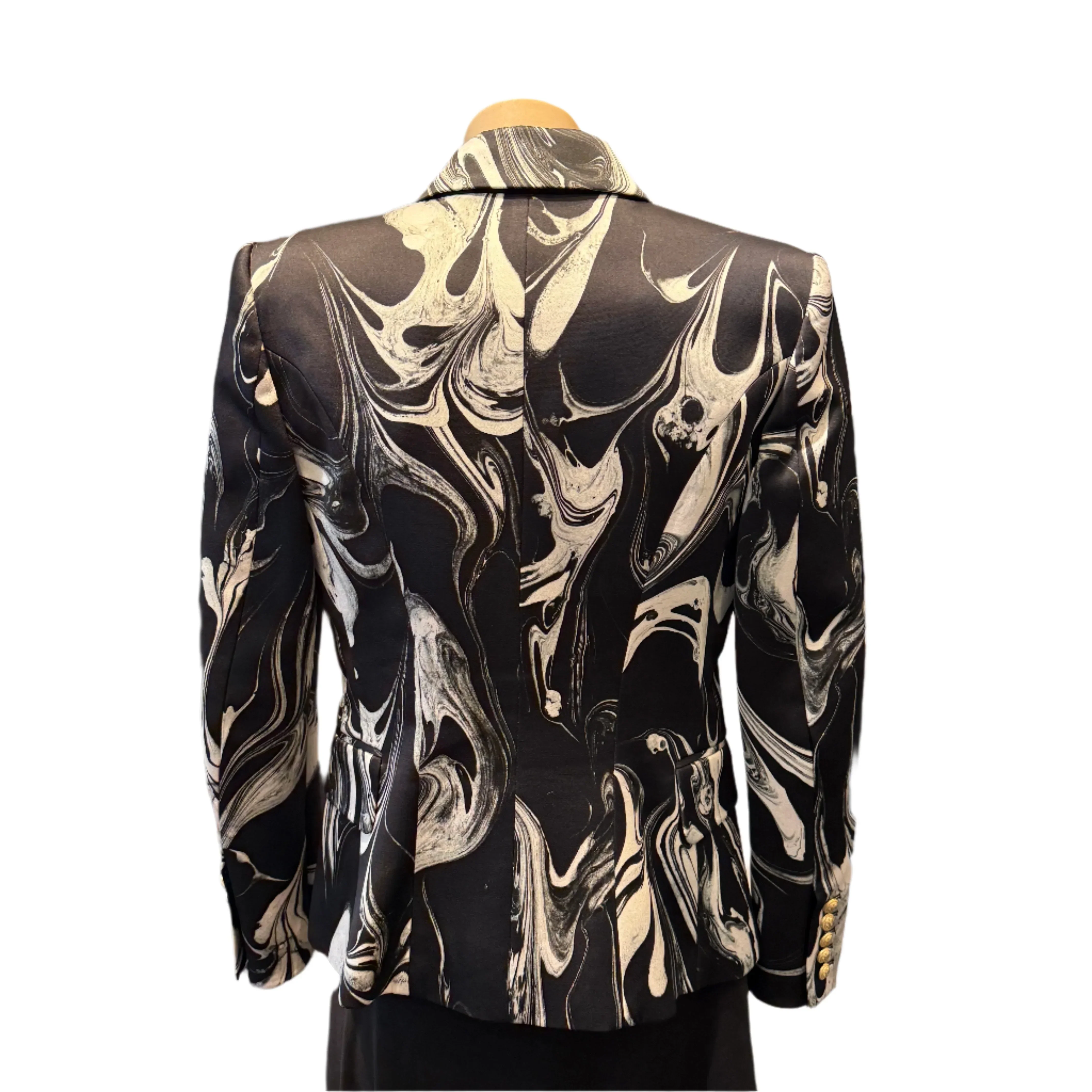 Balmain Satin Marble Jacket Blazer Womens 40 - Image 3