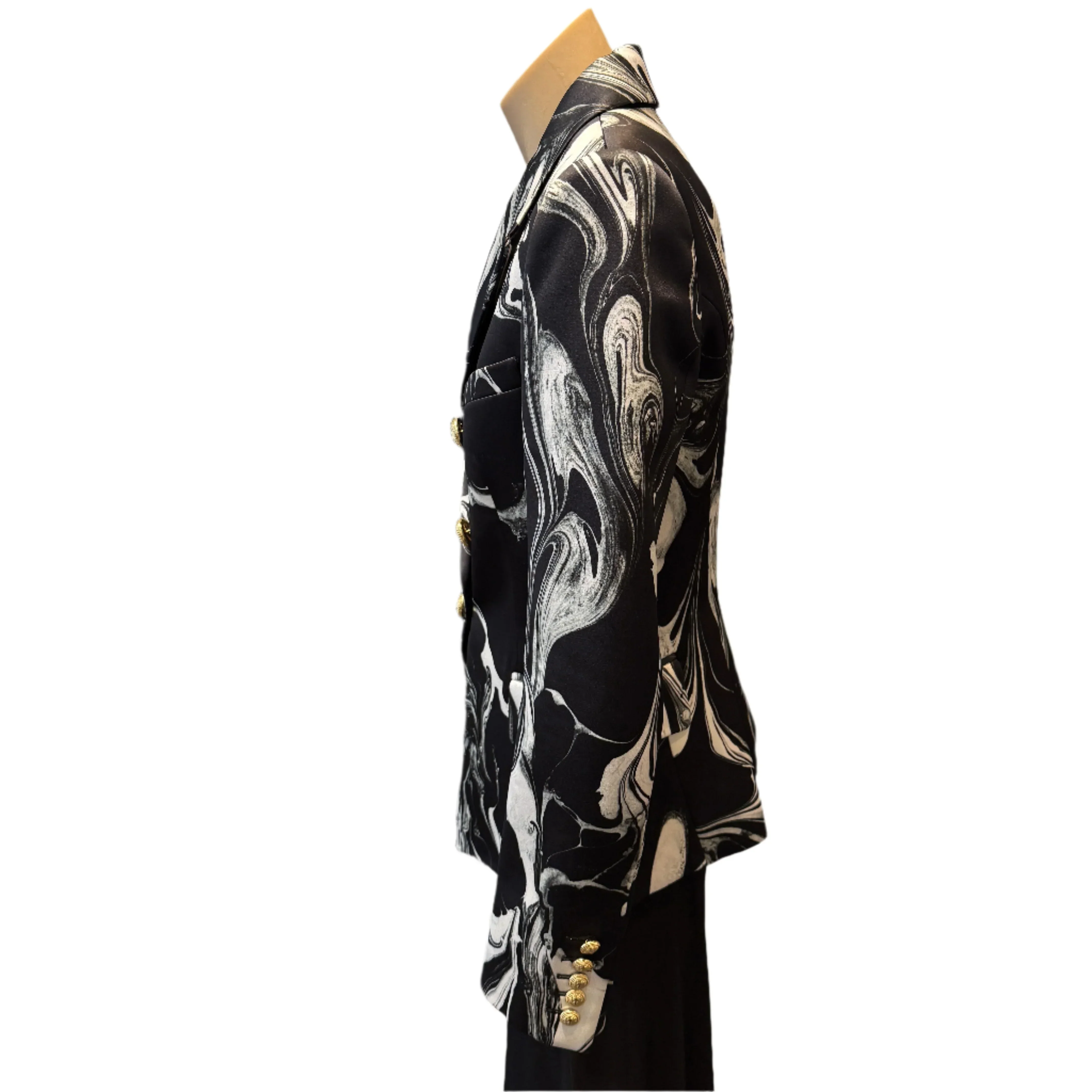 Balmain Satin Marble Jacket Blazer Womens 40 - Image 4
