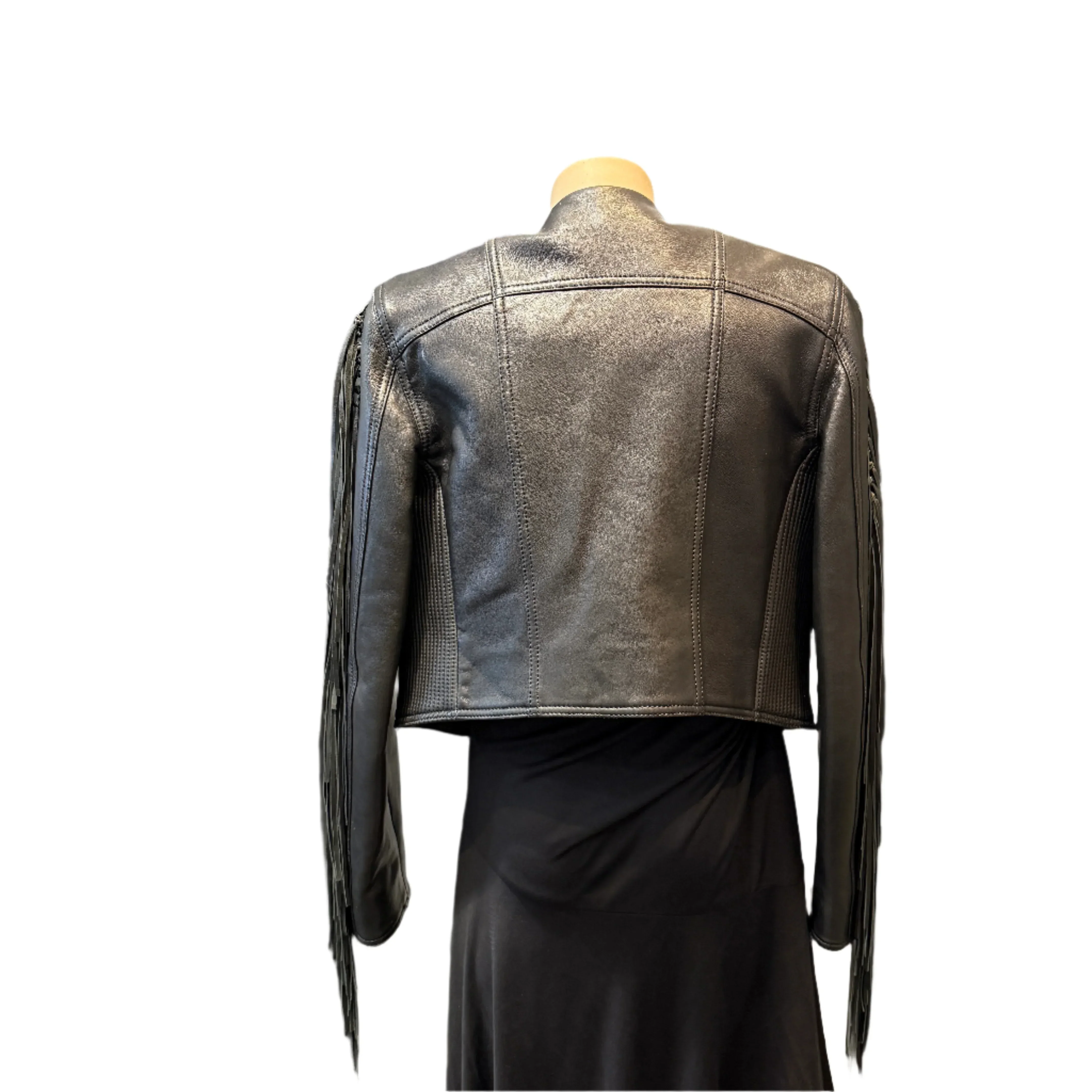 Balmain Leather Fringe Biker Jacket Size 42 - Image 5