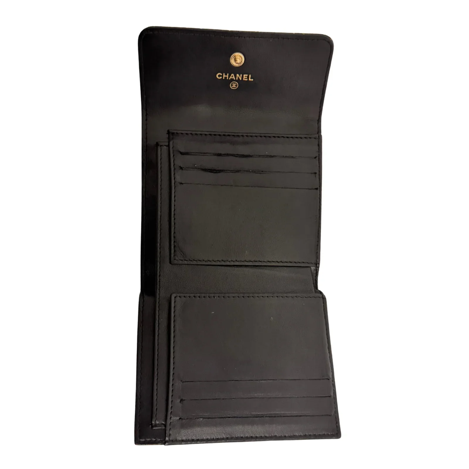 Chanel Lambskin Camellia Embossed Wallet in Black & Gold - Image 8