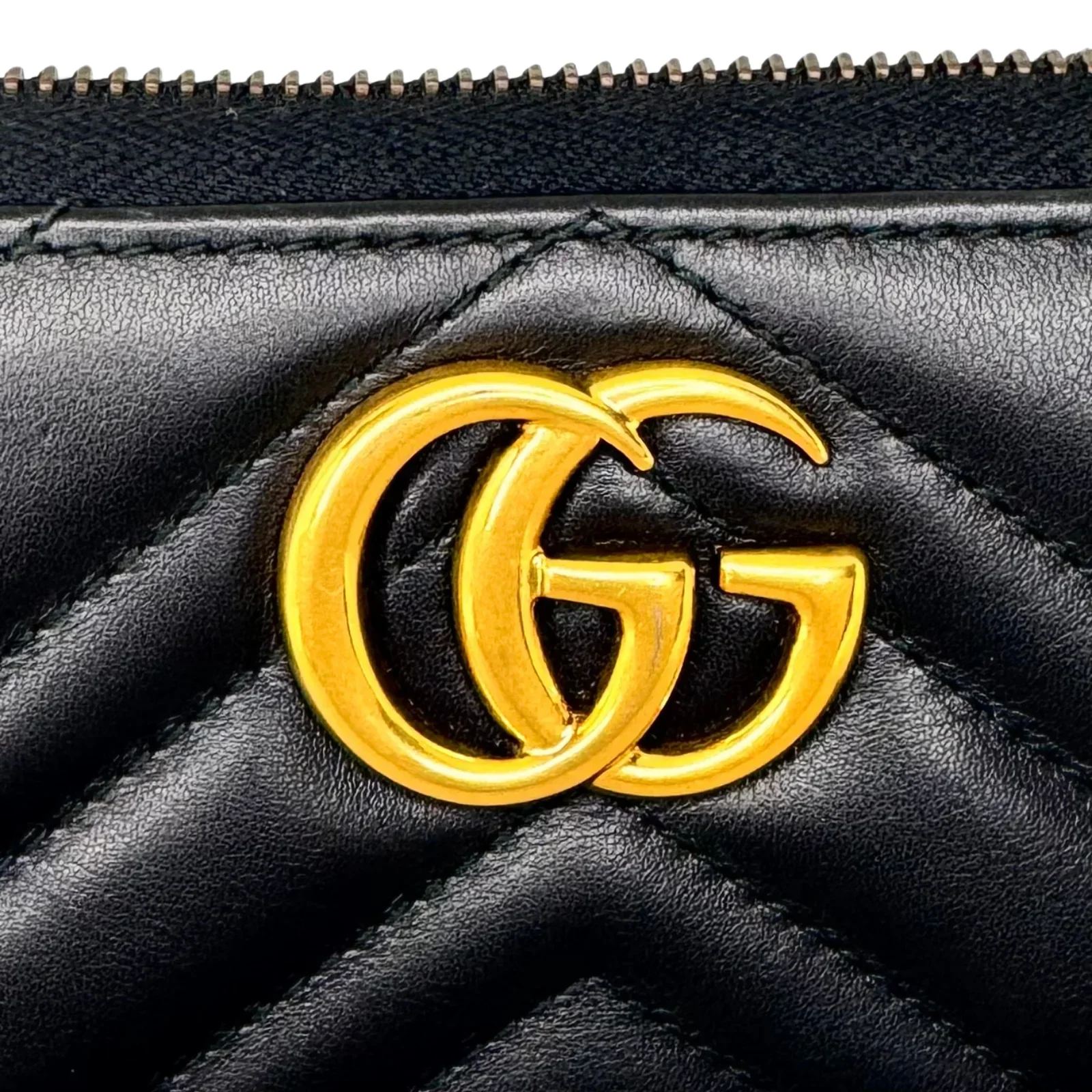 Gucci GG Marmont Zip-Around Long Wallet Black Matelassé Chevron Leather - Image 9