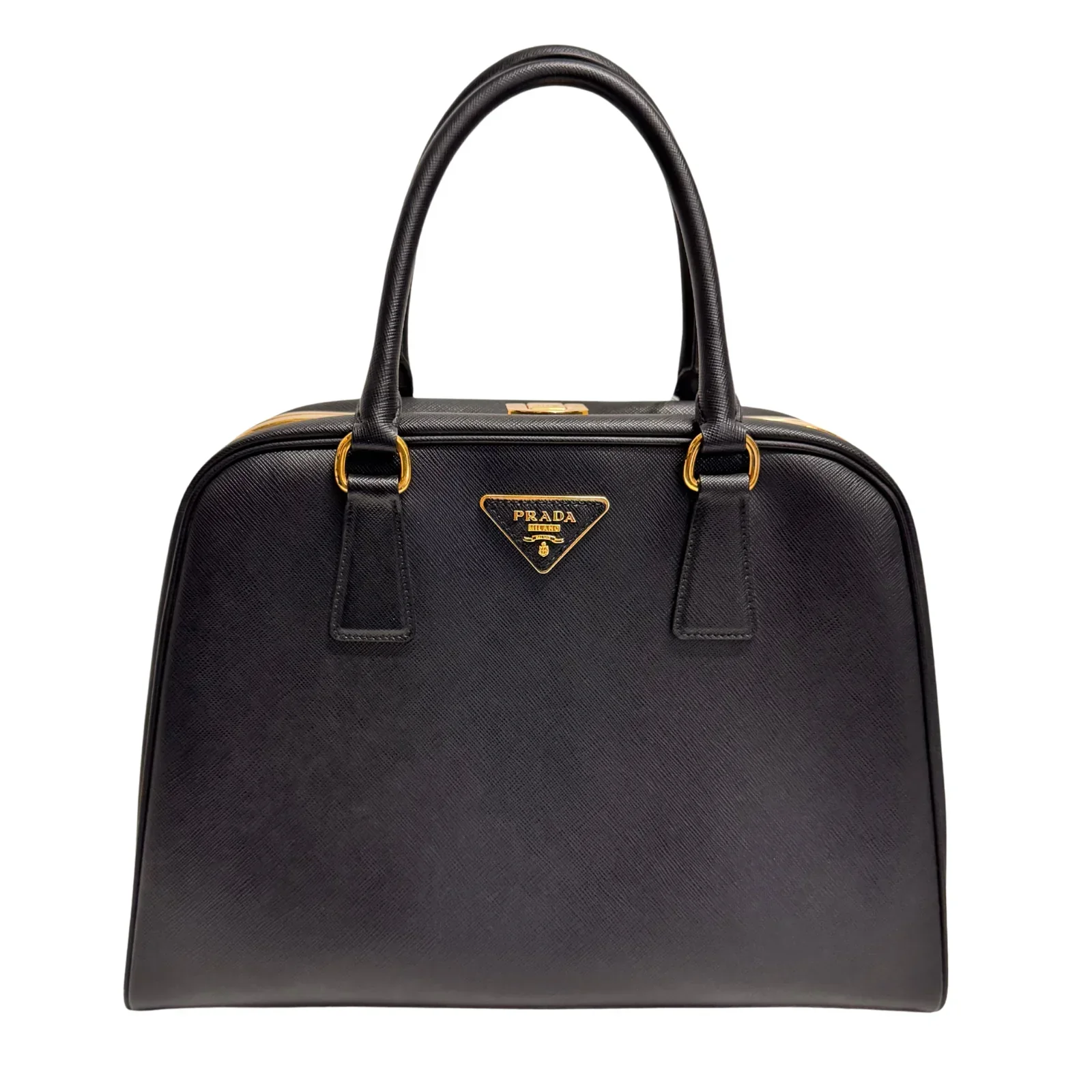 Pradaa Saffiano Lux Pyramid Bag Black