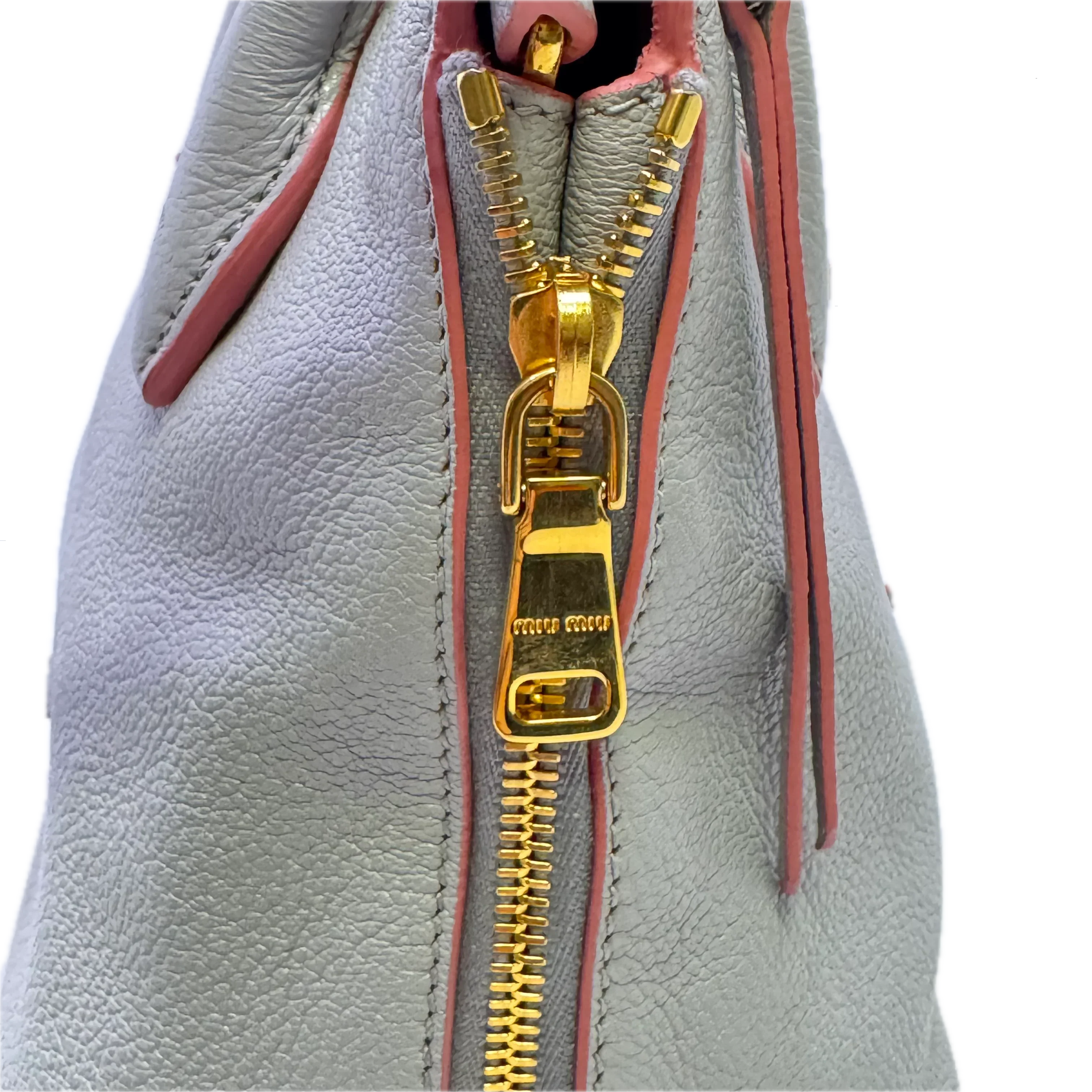 Miu Miu Madras 2way Shoulder Handbag Leather Blue - Image 6
