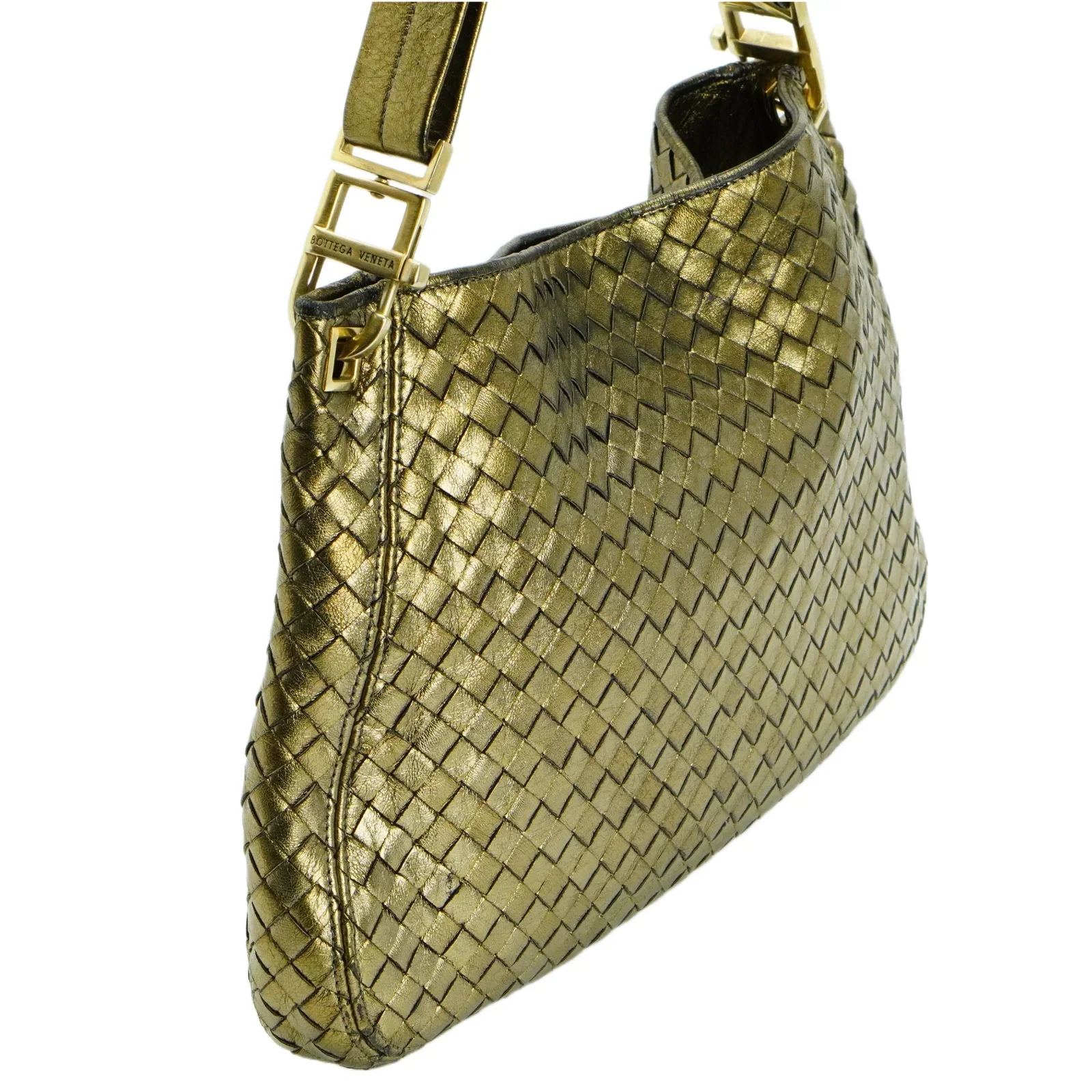 Bottega Veneta Intrecciato Leather Shoulder Bag Gold - Image 3