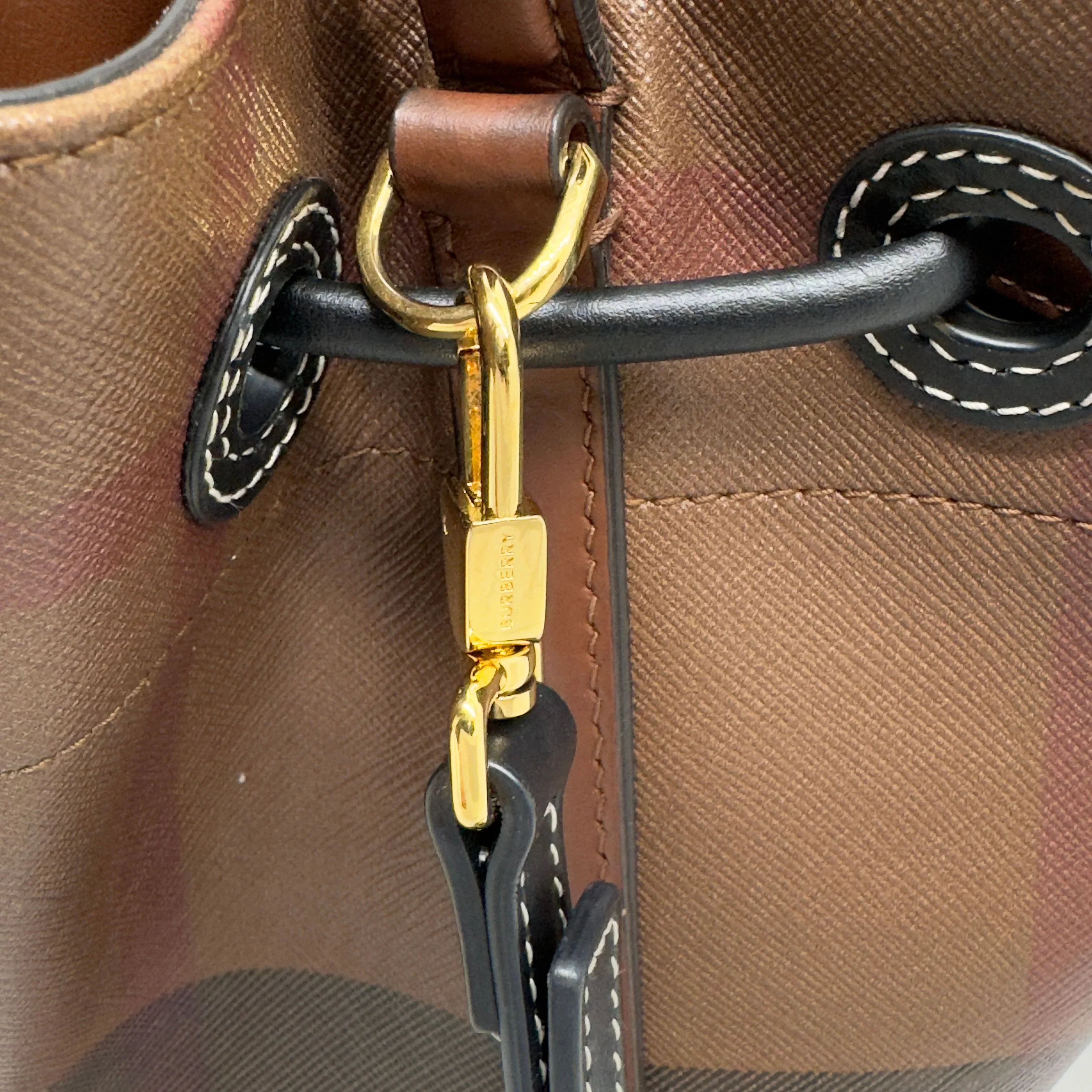 Burberry TB Small Check Bucket Bag Brown - Image 8
