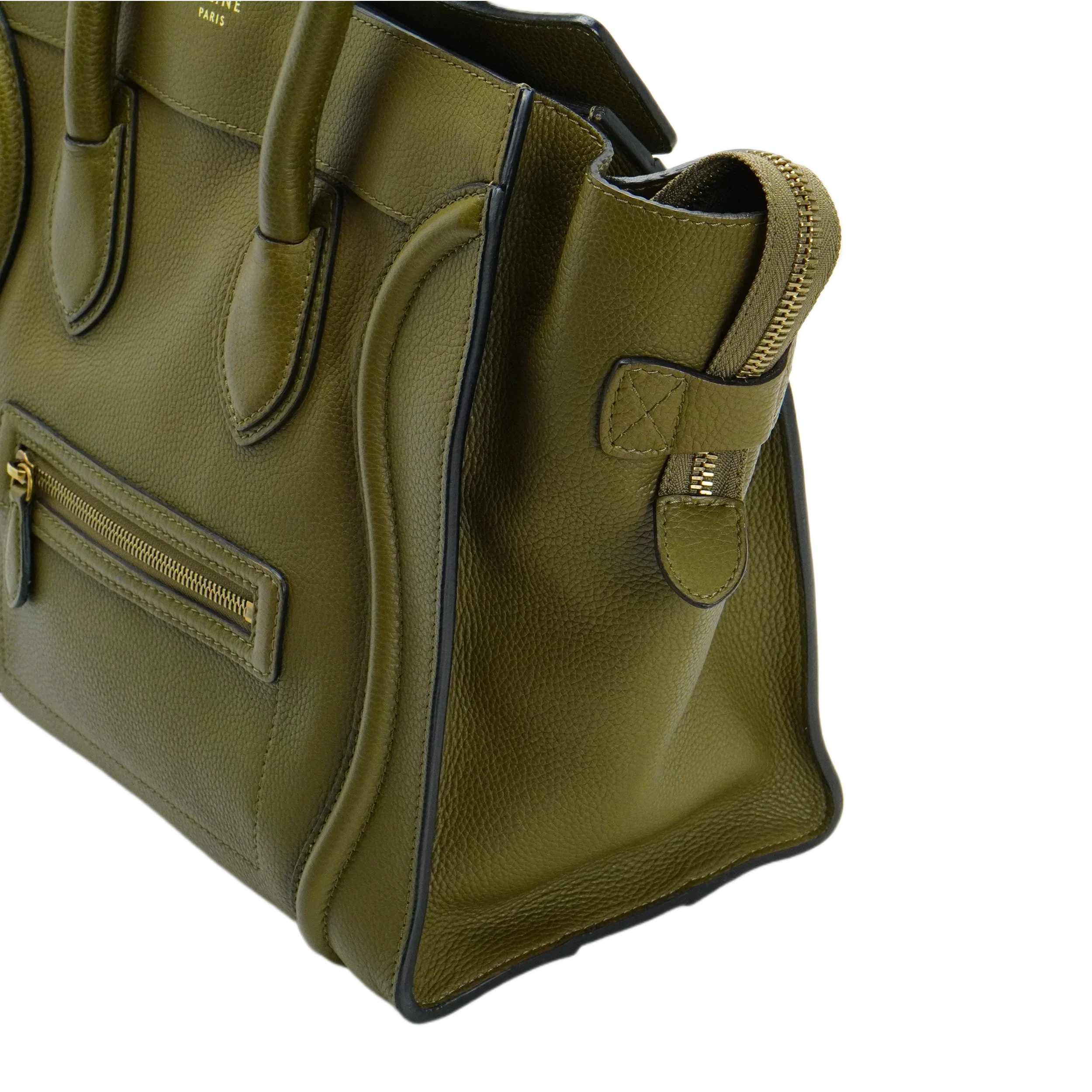 Celine Olive Green Calfskin Mini Luggage Handbag - Image 3