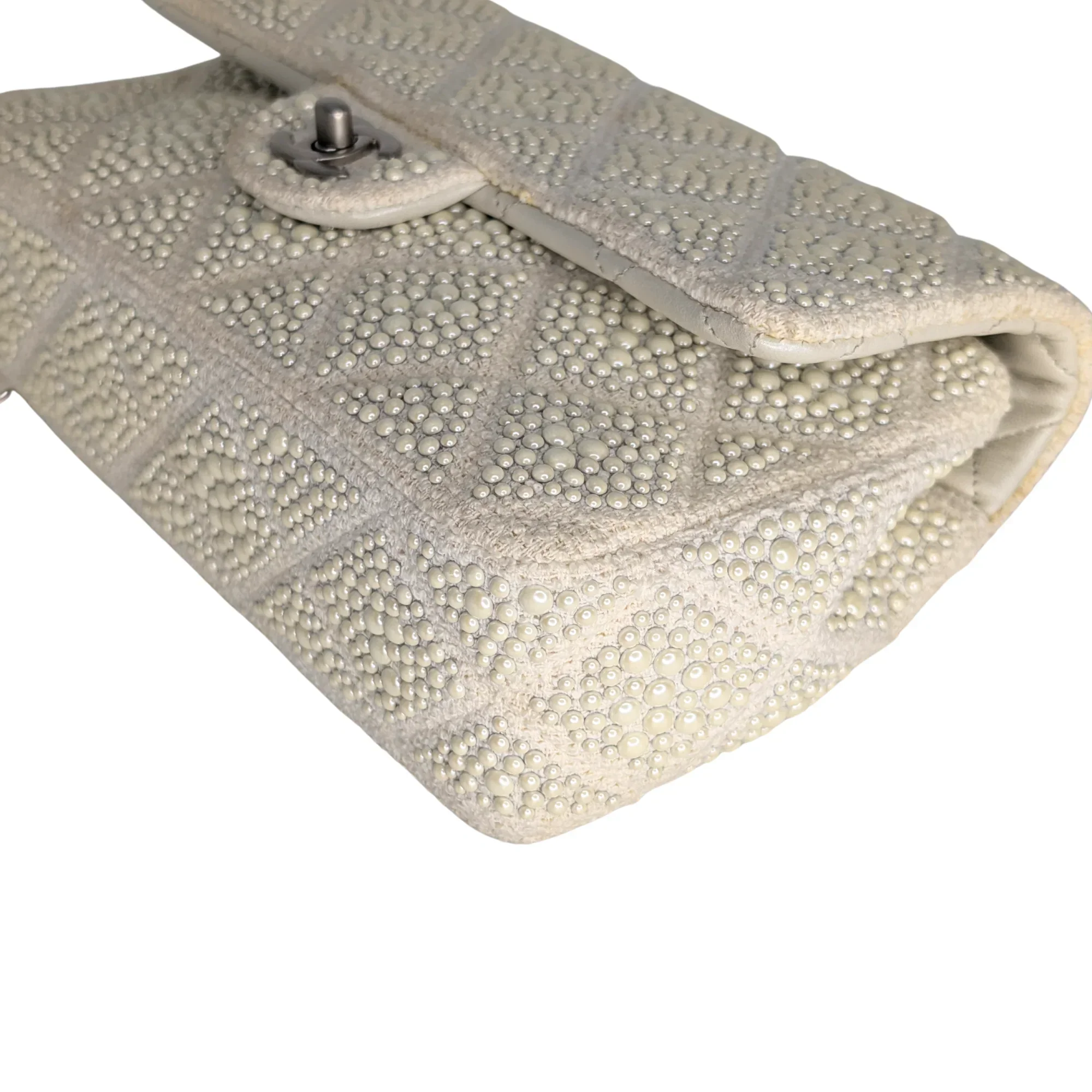 Chanel Classic Flap Pearl Embellished Shoulder Bag White - Image 6