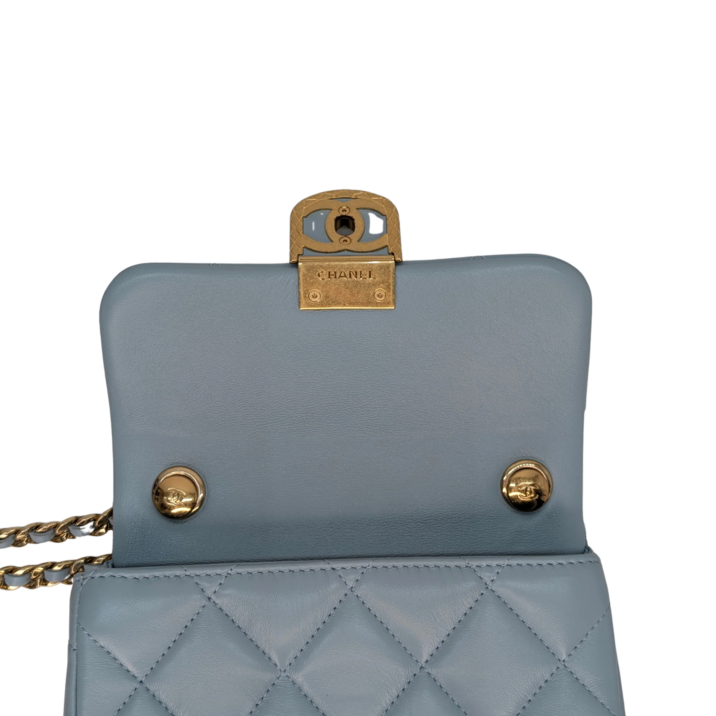 Chanel Quilted Lambskin Leather Mini Flap Bag Powder Blue - Image 18