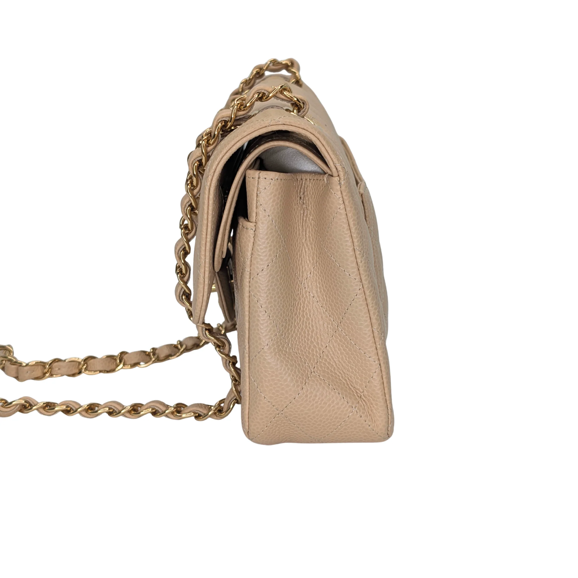 Chanel Classic Flap Small Caviar 2022 Microchip Shoulder Bag Beige - Image 4