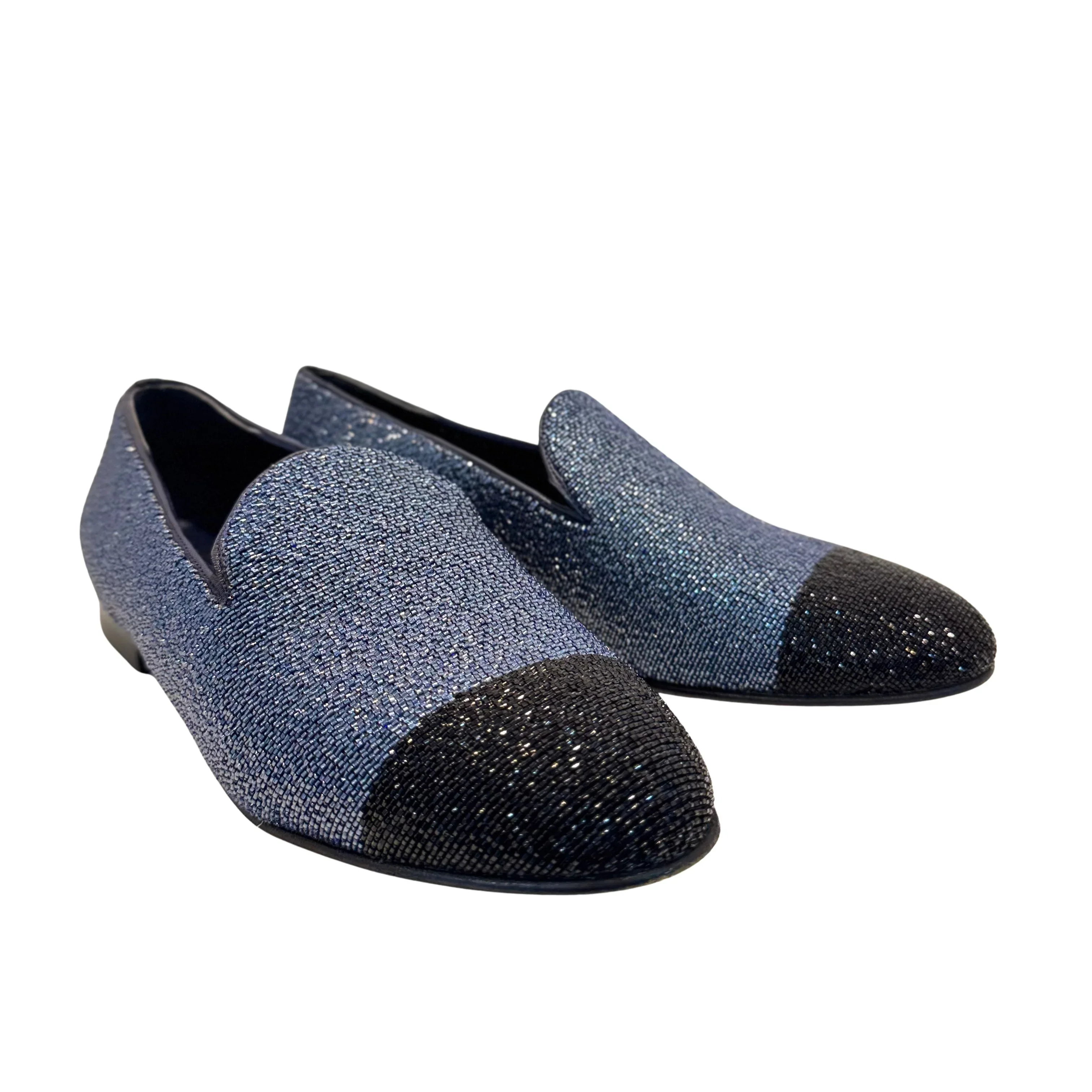 Chanel Glitter Loafers Lurex Fabric 38 Blue/Black