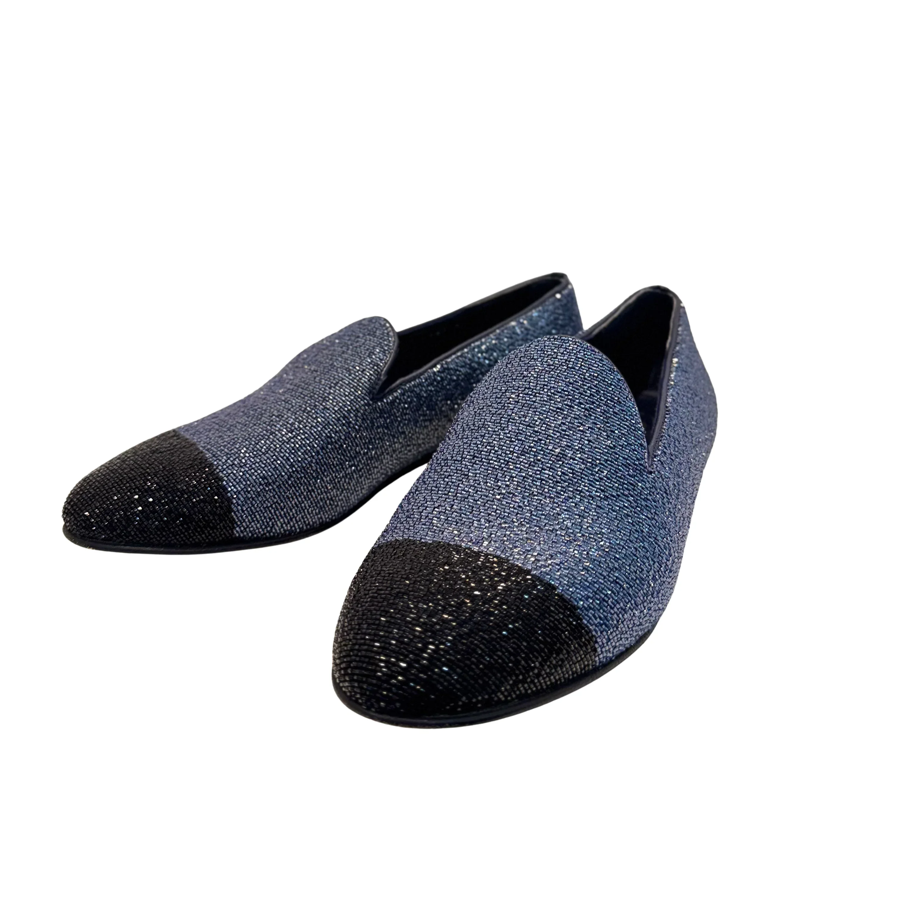 Chanel Glitter Loafers Lurex Fabric 38 Blue/Black - Image 4
