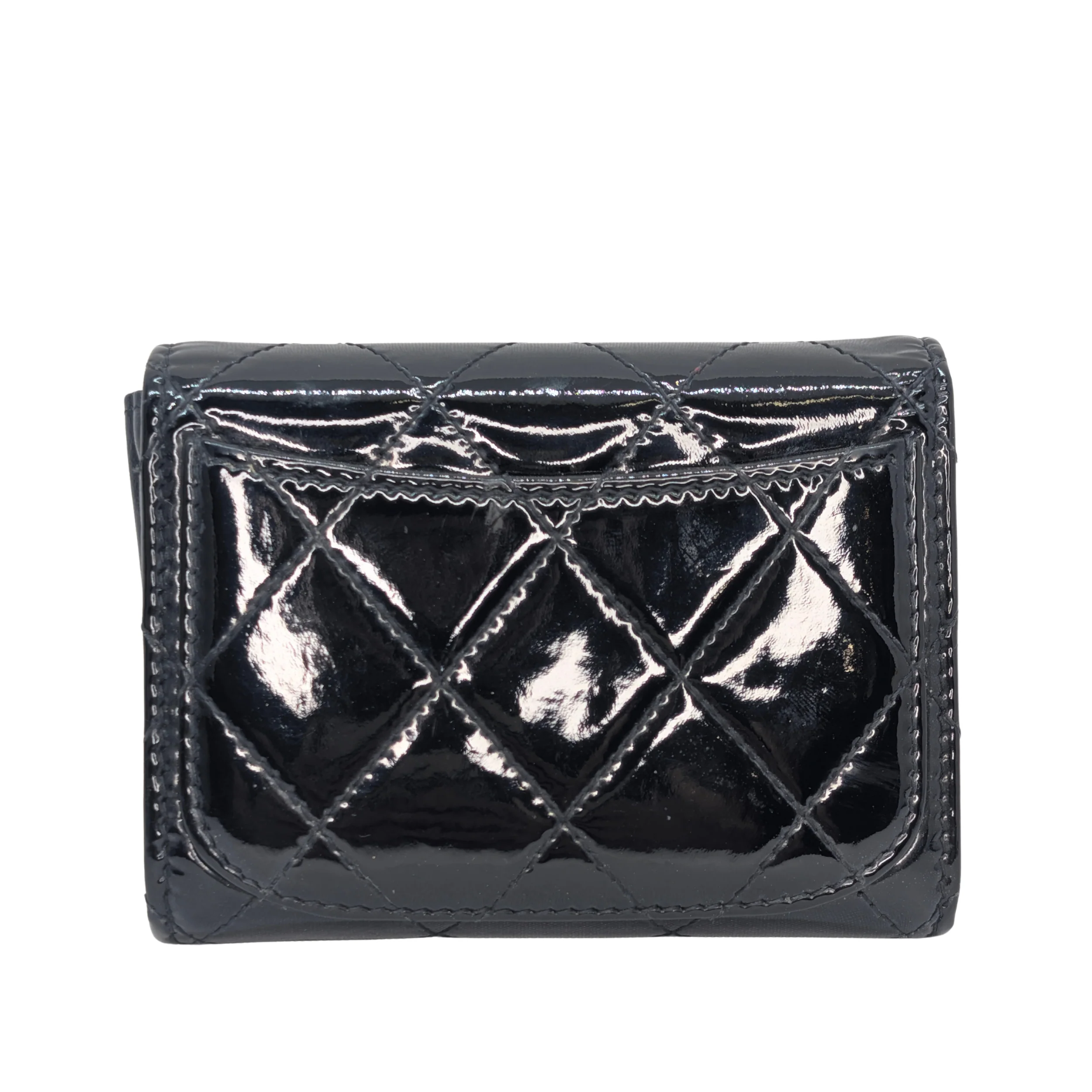 Chanel Classic Single Flap Small Matelassè Patent Folding Wallet Black - Image 2
