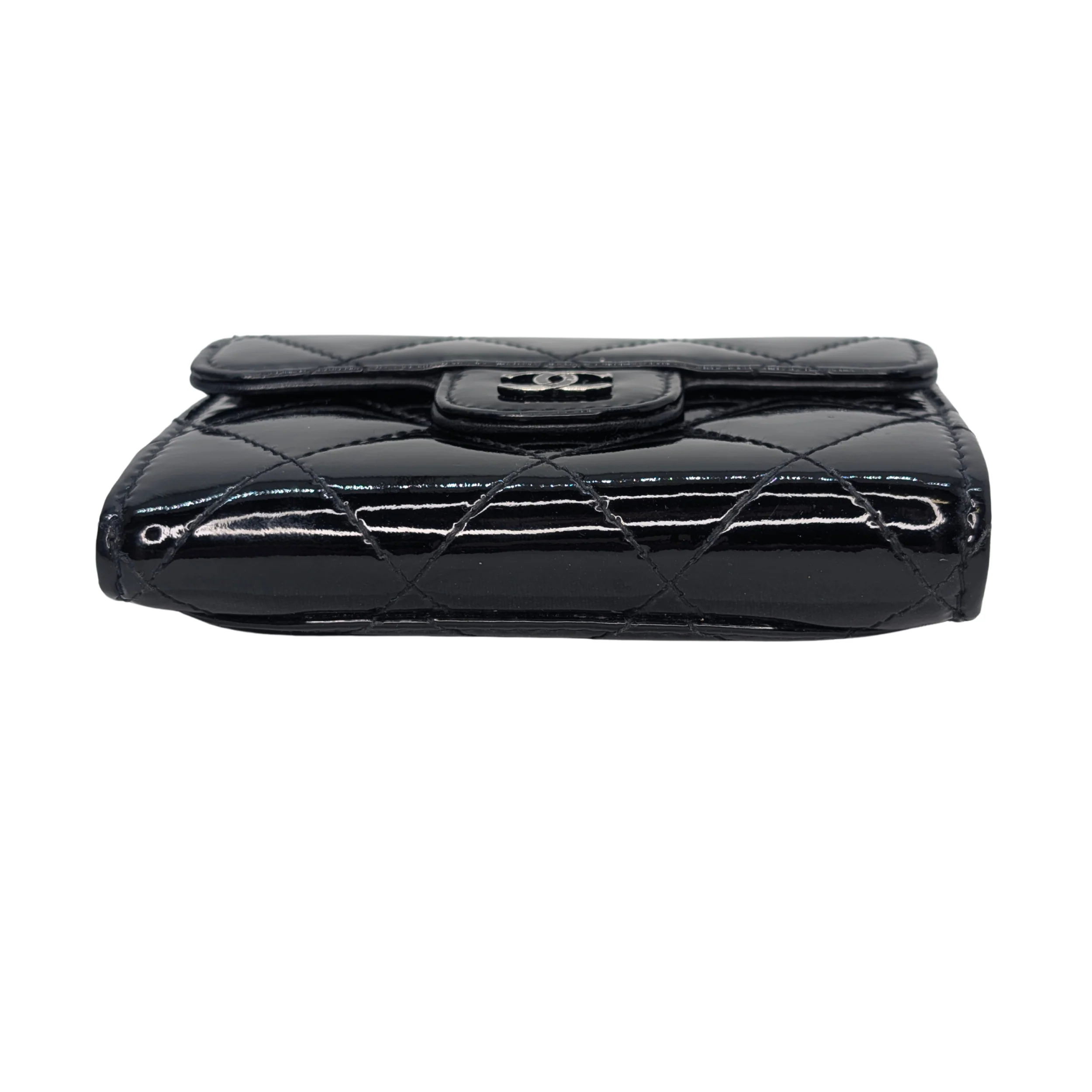Chanel Classic Single Flap Small Matelassè Patent Folding Wallet Black - Image 5