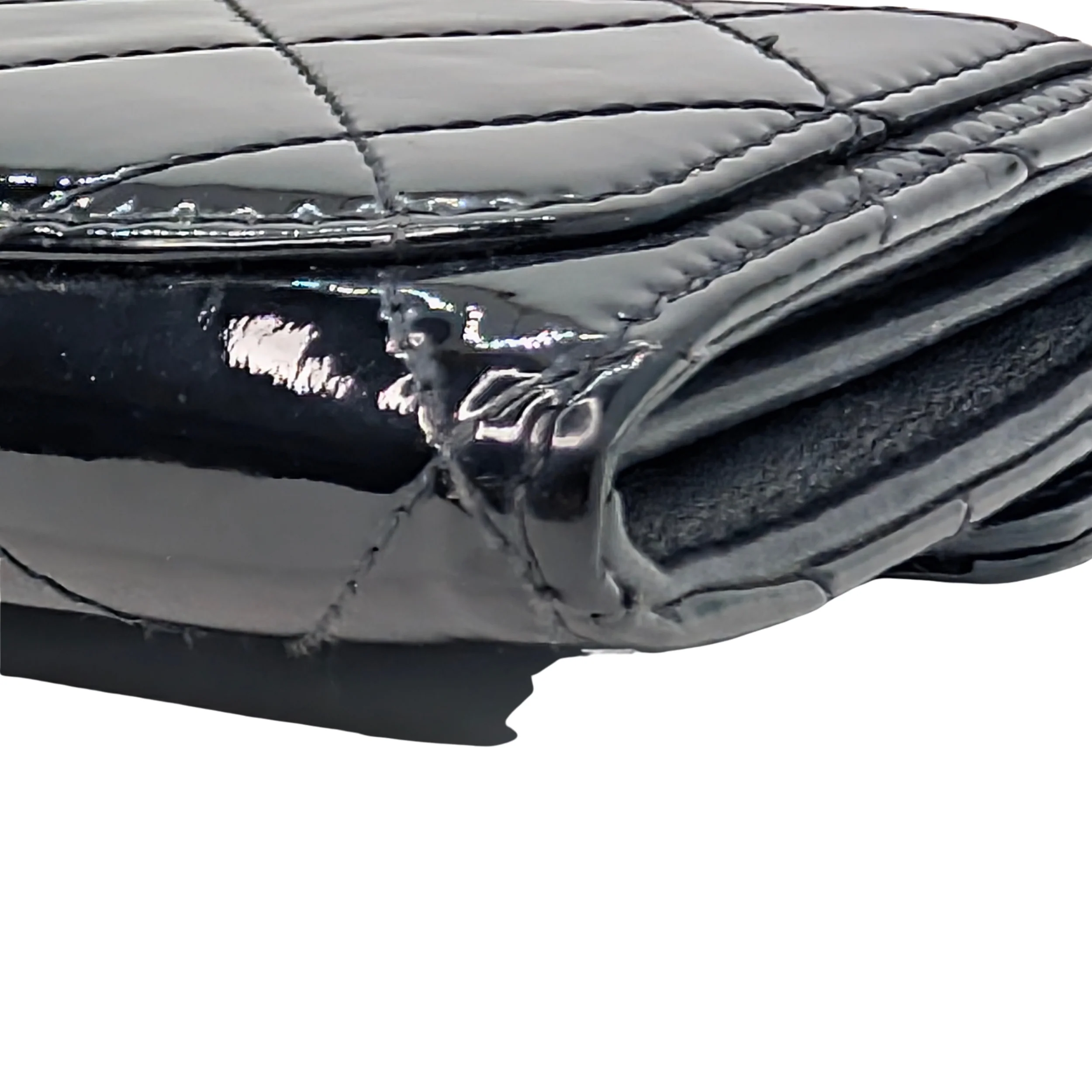 Chanel Classic Single Flap Small Matelassè Patent Folding Wallet Black - Image 9