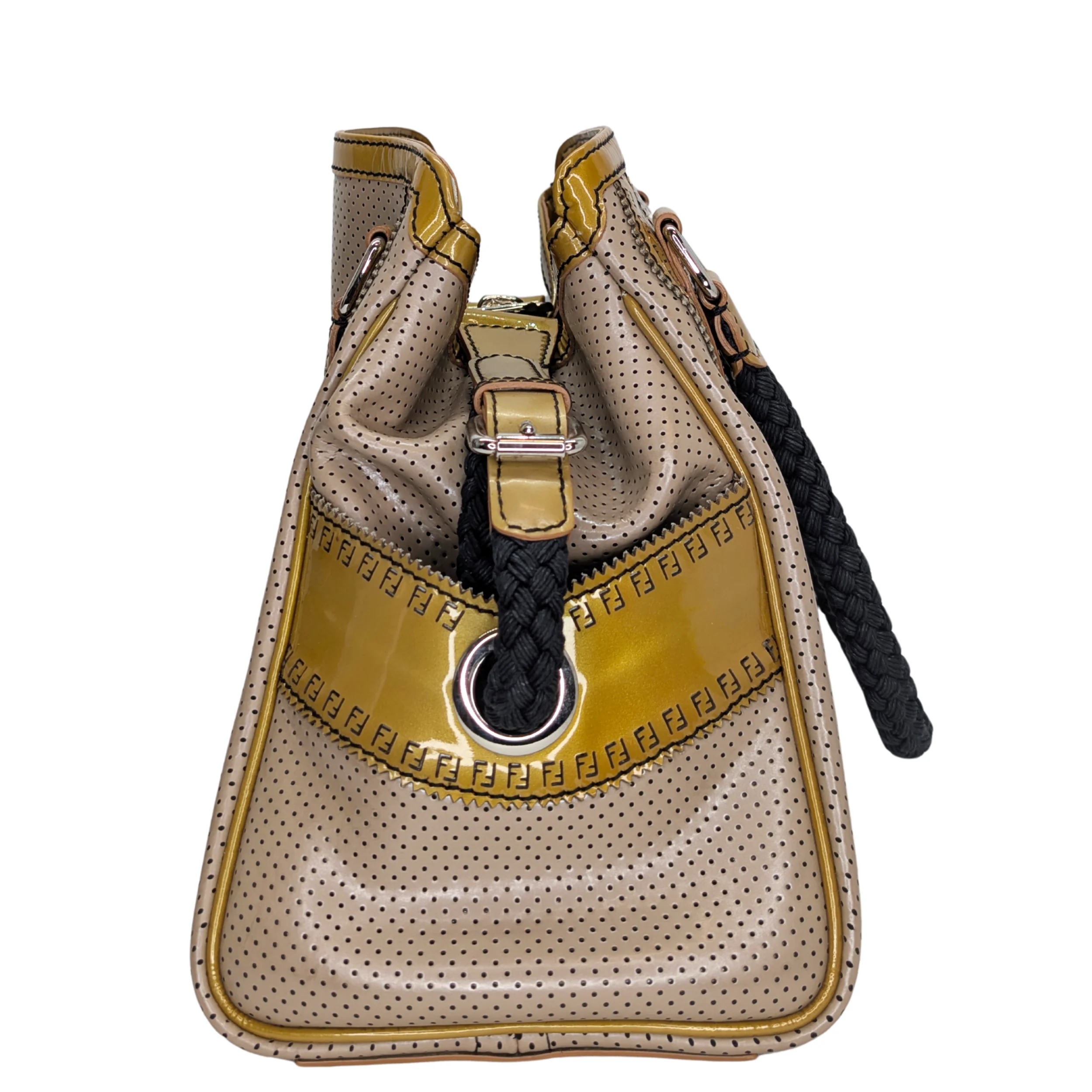 Fendi Perforated Patent Leather De Jour Tote Bag Gold - Image 3