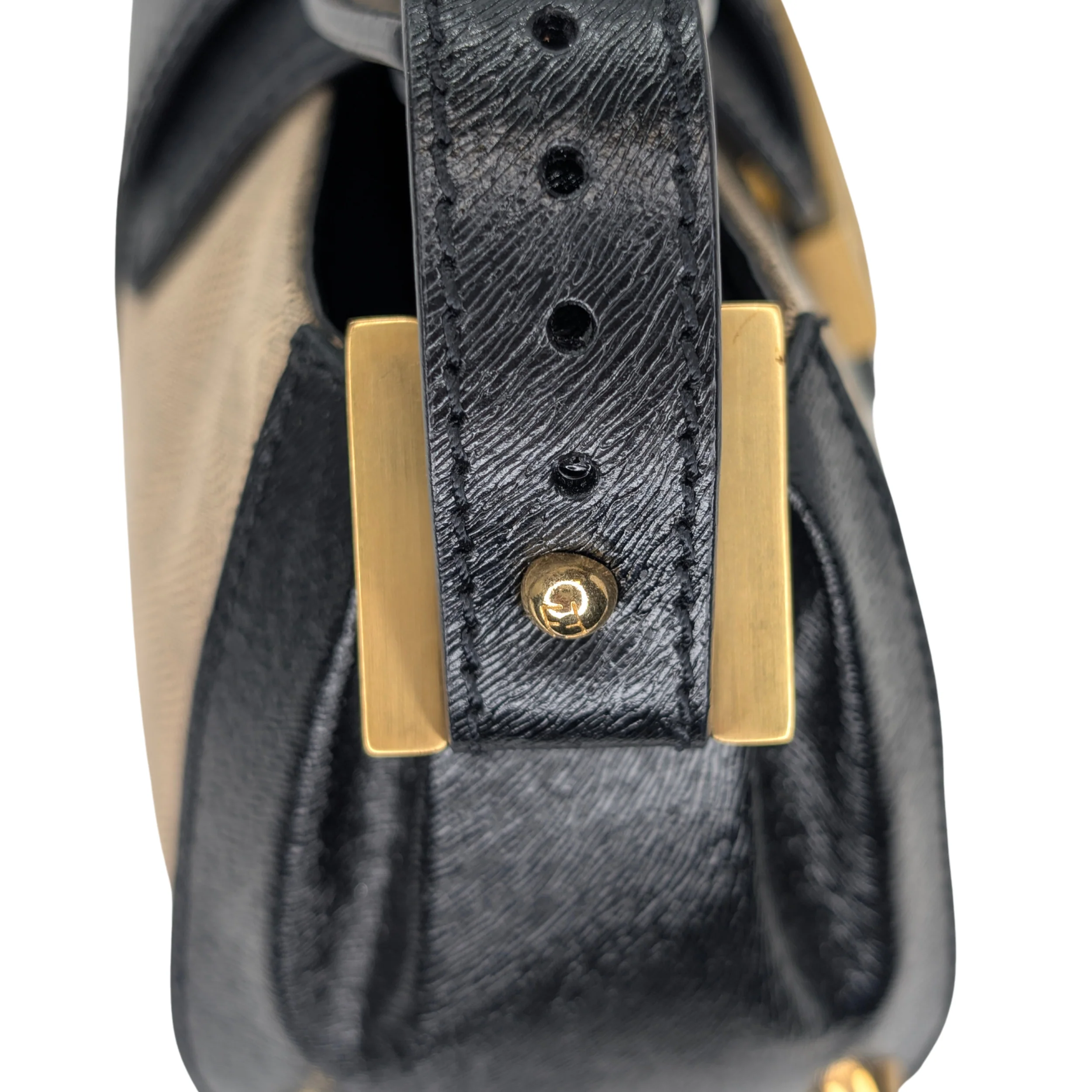 Fendi Logo Flap Baguette Bag Beige X Black - Image 13