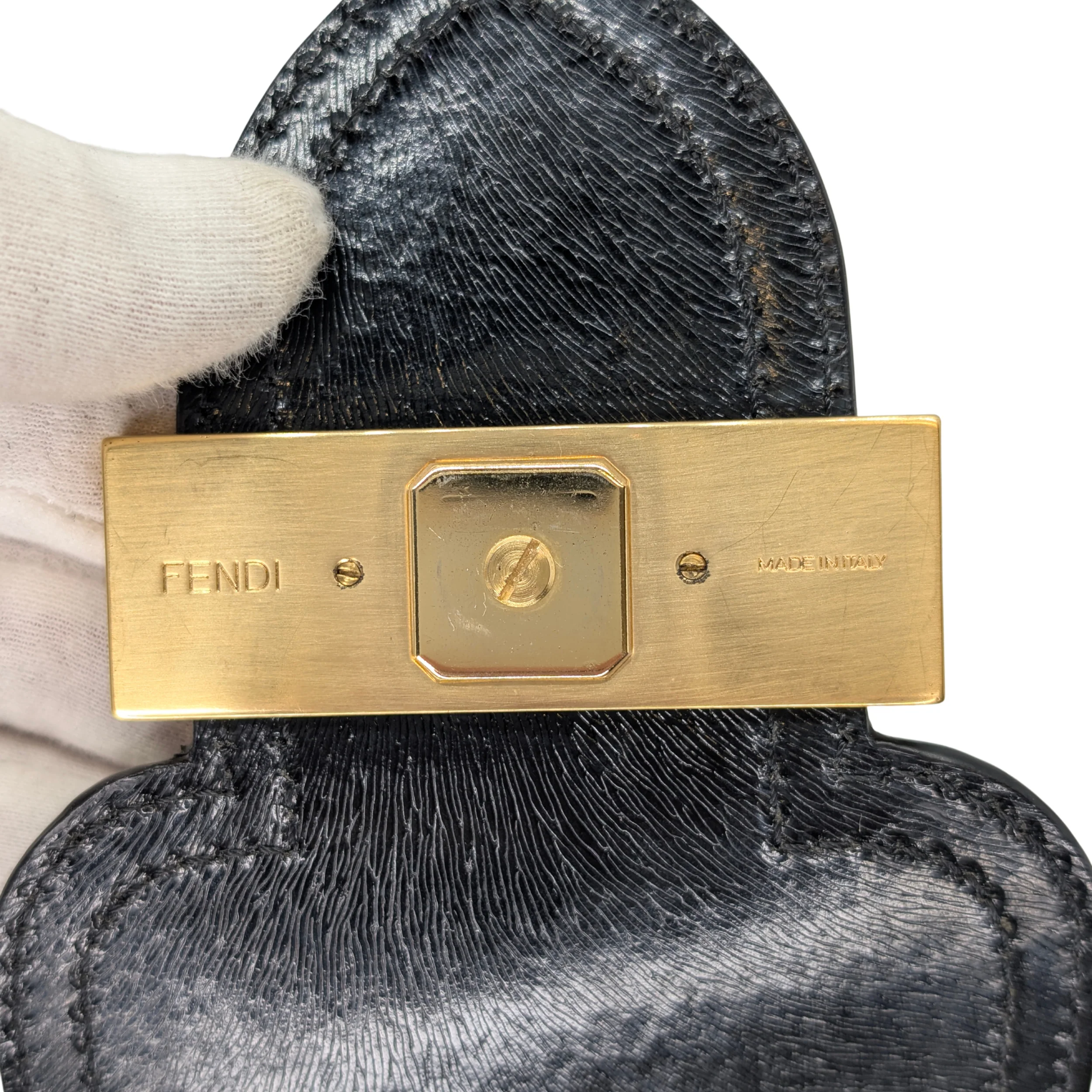Fendi Logo Flap Baguette Bag Beige X Black - Image 14