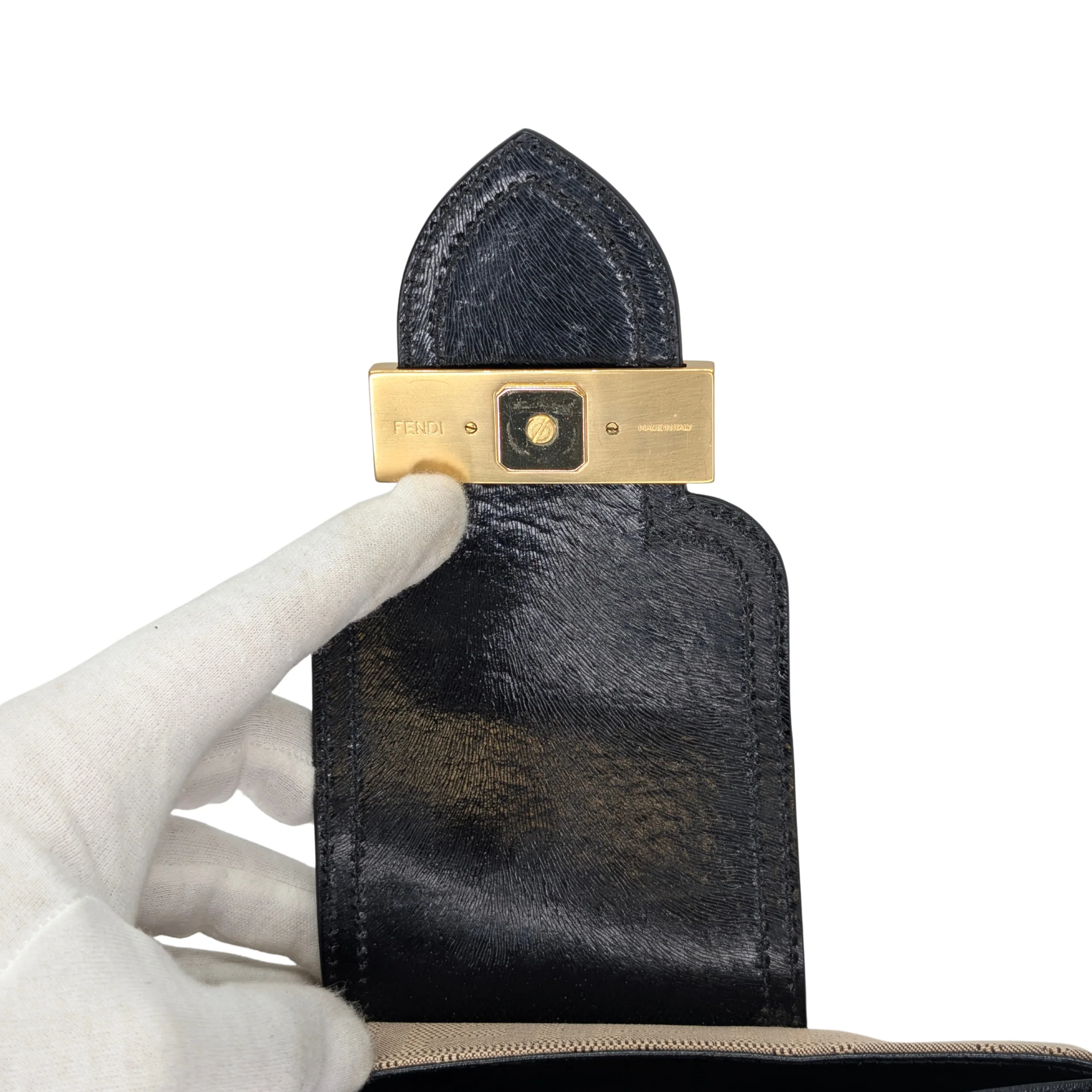 Fendi Logo Flap Baguette Bag Beige X Black - Image 15