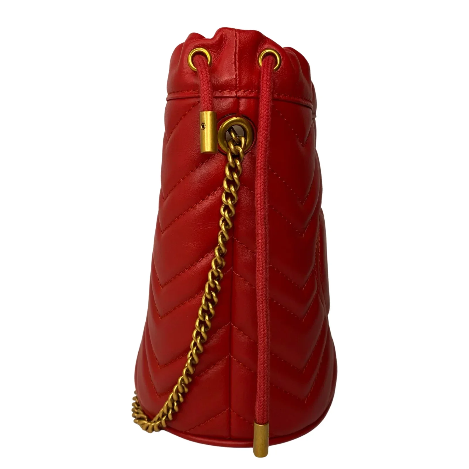 Gucci Calfskin Matelassé Mini GG Marmont Bucket Bag – Hibiscus Red - Image 5