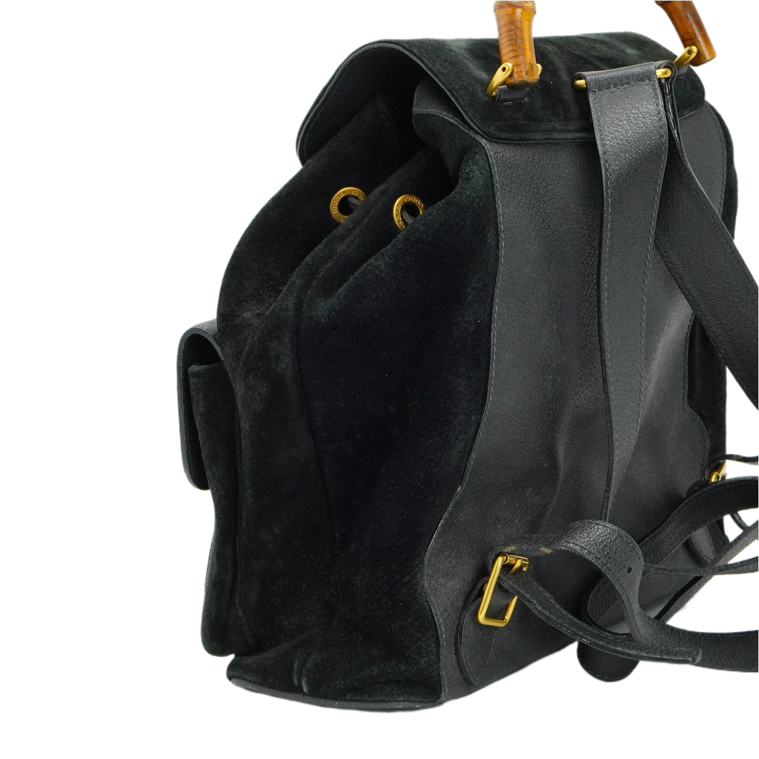 Gucci Black Bamboo/Suede Backpack Bag - Image 6