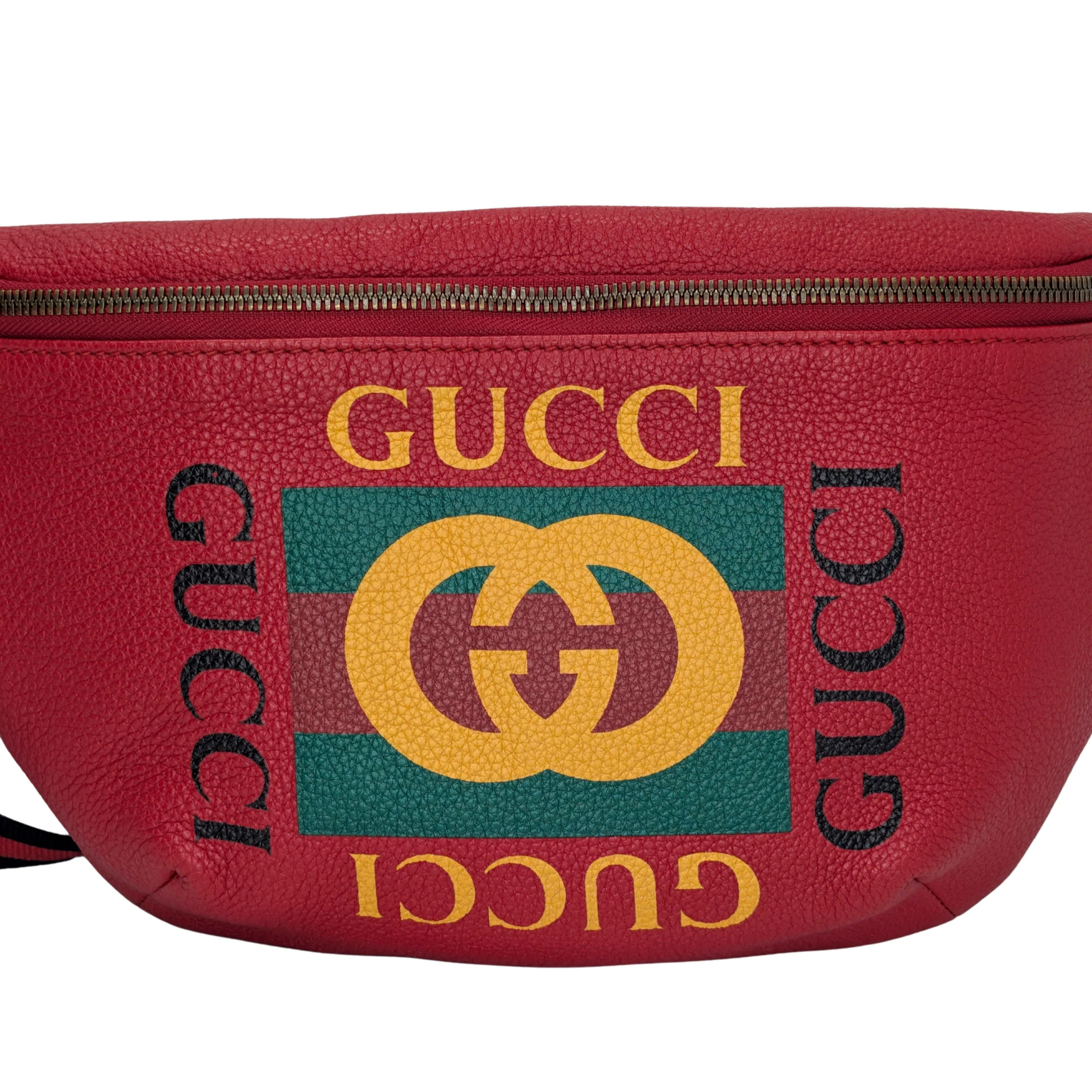 Gucci Grained Calfskin Logo Belt Bum Bag Hibiscus Red - Image 9