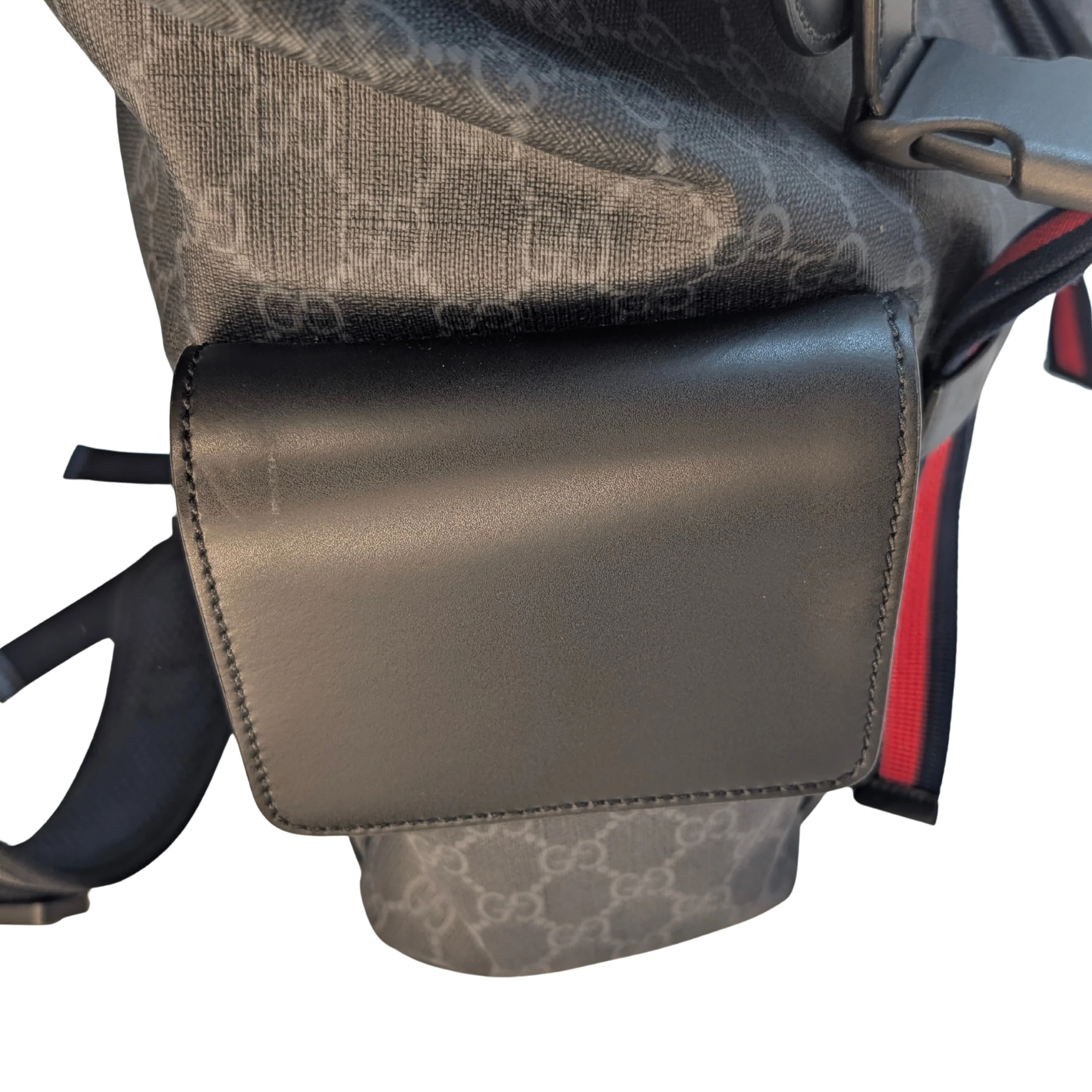 Gucci GG Supreme Monogram Calfskin Web Double Buckle Backpack Black - Image 13
