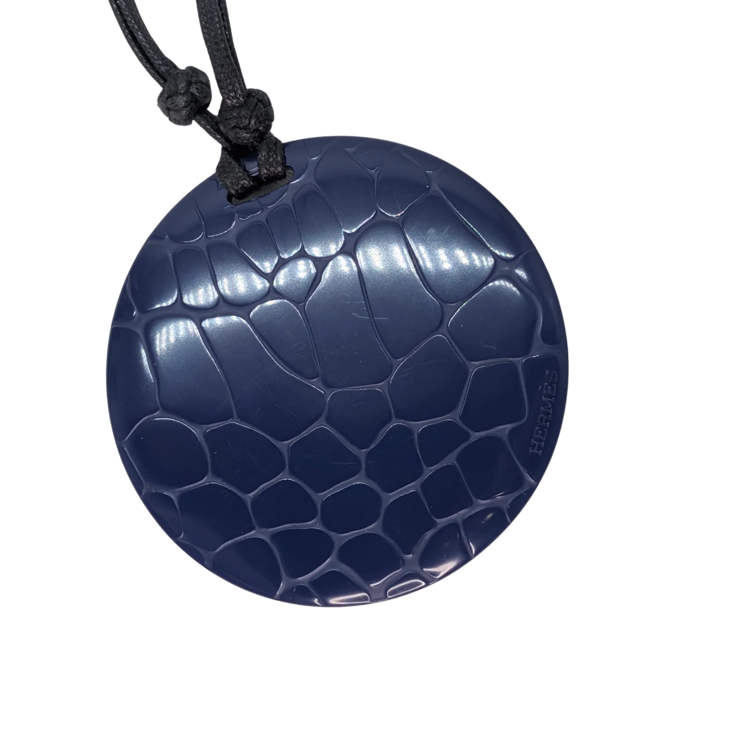 Hermes Lacquer Wood Adjustable Pendant Necklace Blue - Image 4