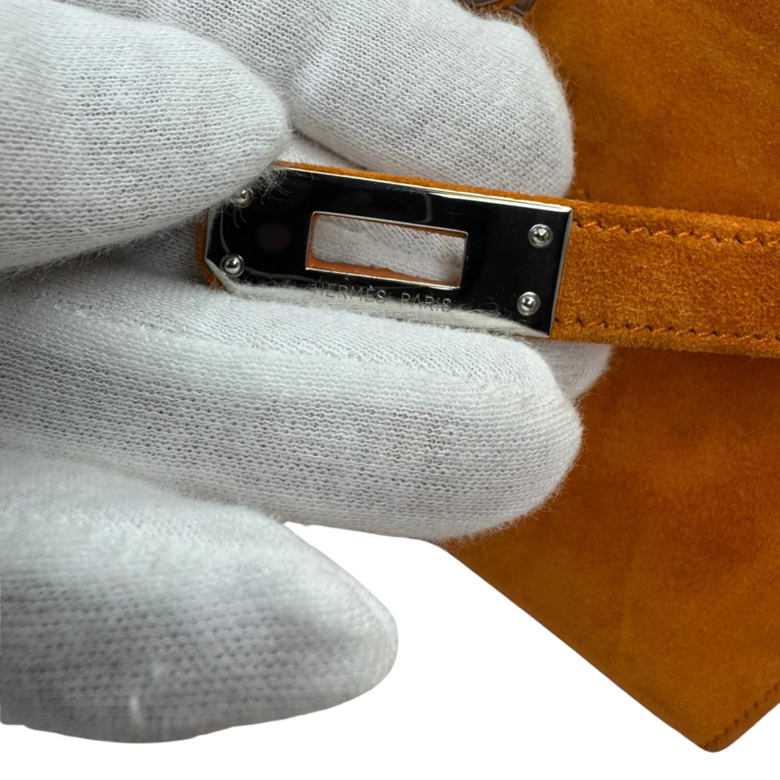 Hermès Kelly Pochette Orange H Veau Doblis Suede PWH ☐ I Stamp - Image 13