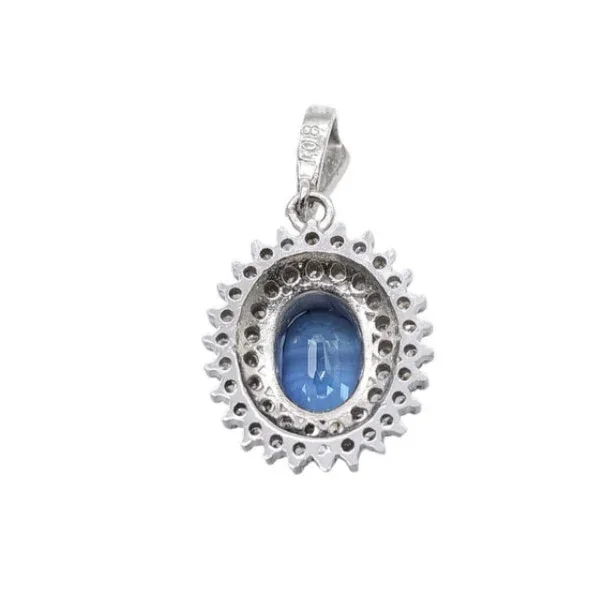 Platinum 900 Natural Sapphire 1.08CT & Diamond 0.25CT Oval Halo Pendant - Image 3