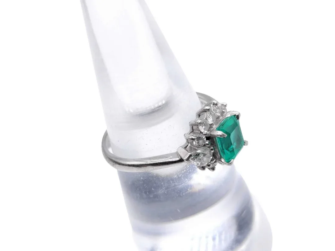 0.82Ct Emerald & Diamond 0.51Ct Natural Cluster Ring On Platinum 900 - Image 5