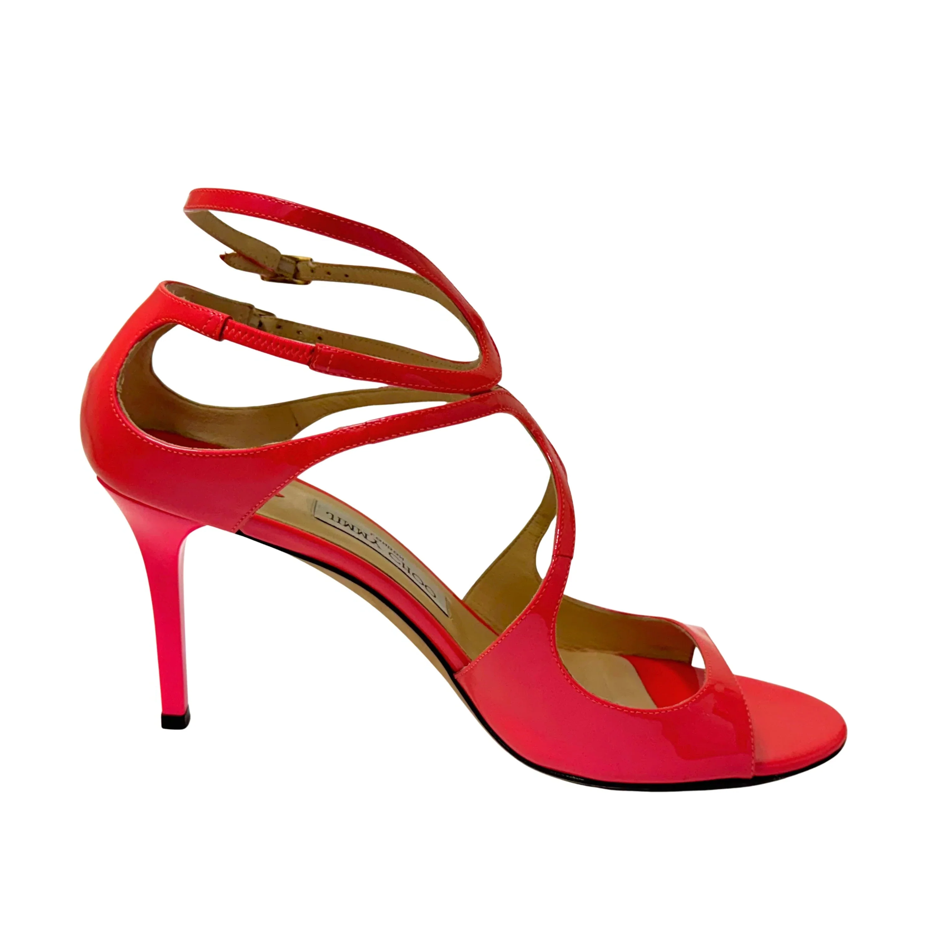 Jimmy Choo Lang 100 Patent Leather Sandals Pumps Neon Pink size 40