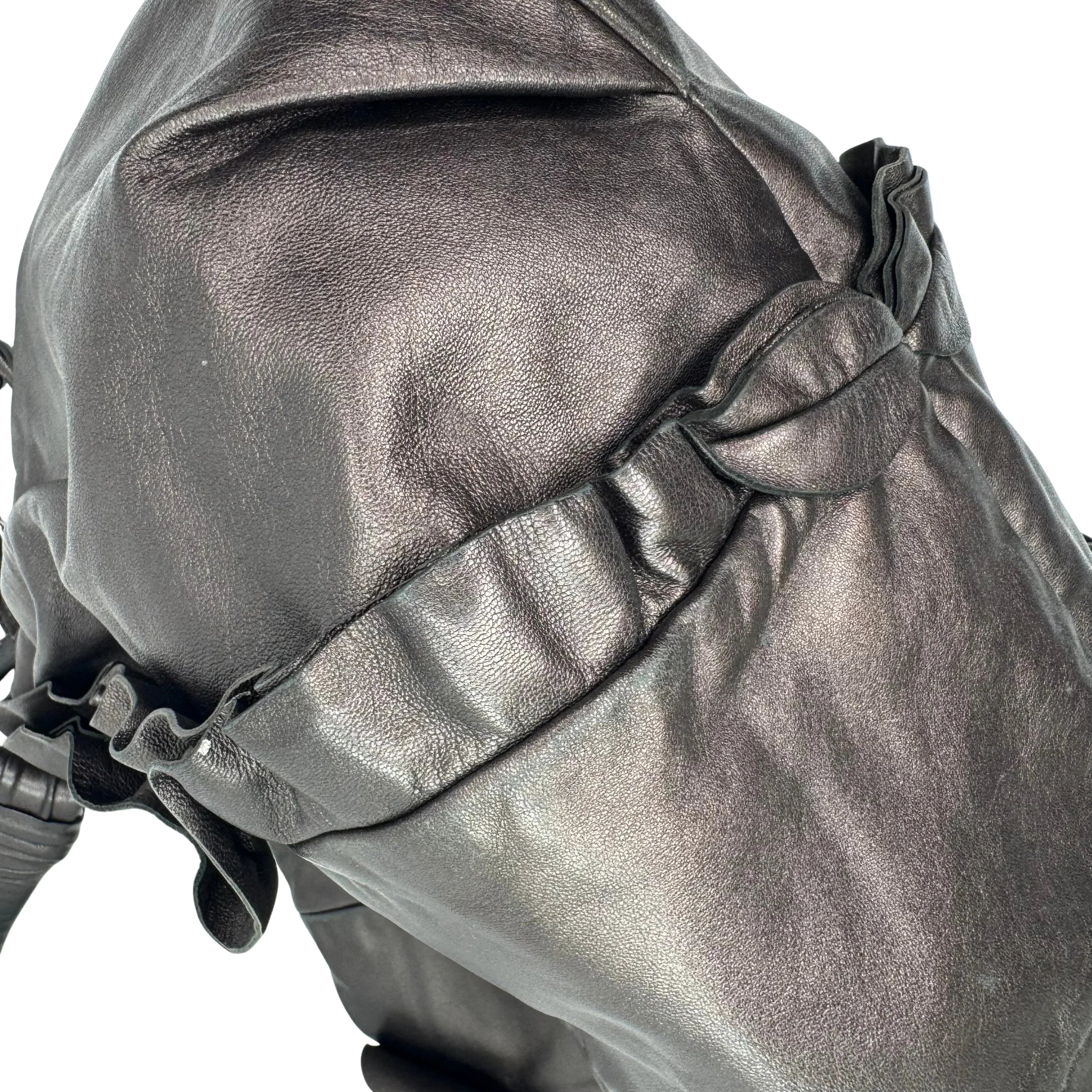 Prada Nappa Ruffle Hobo Grafite Mordore Shoulder Bag - Image 8