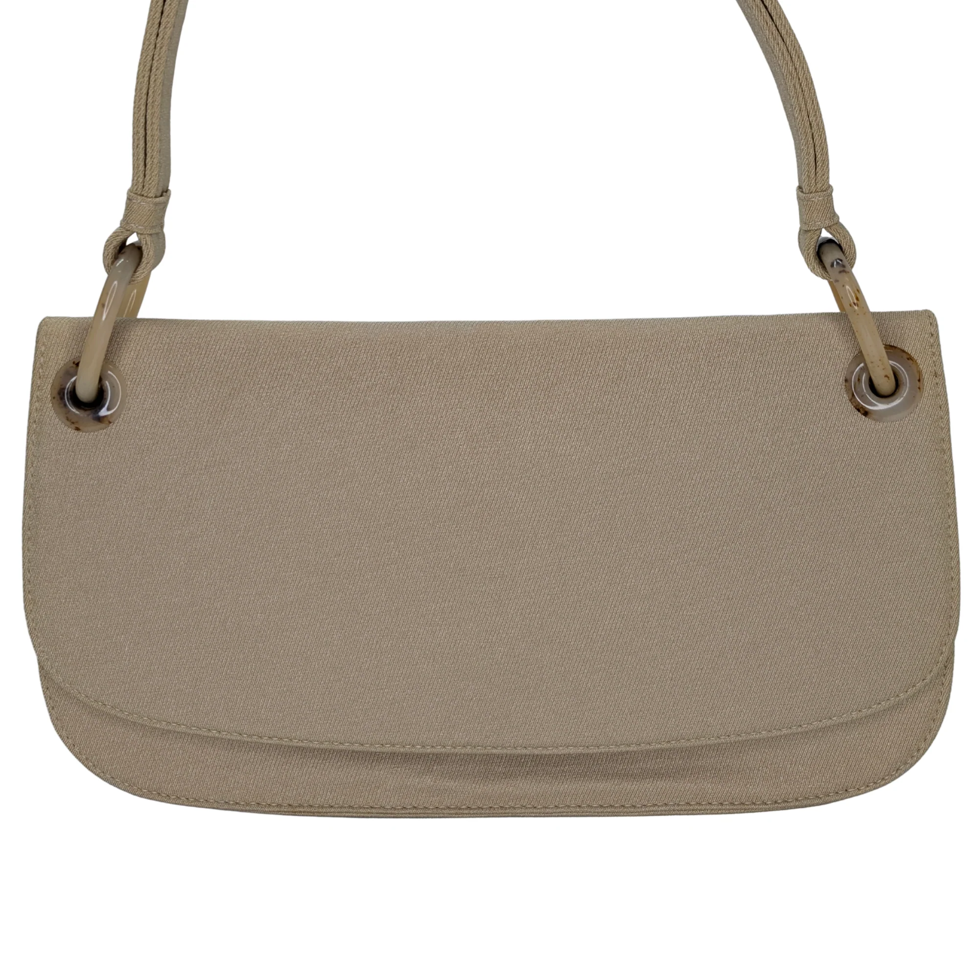 Prada Canvas & Tortoise Shell Shoulder Bag Beige - Image 2