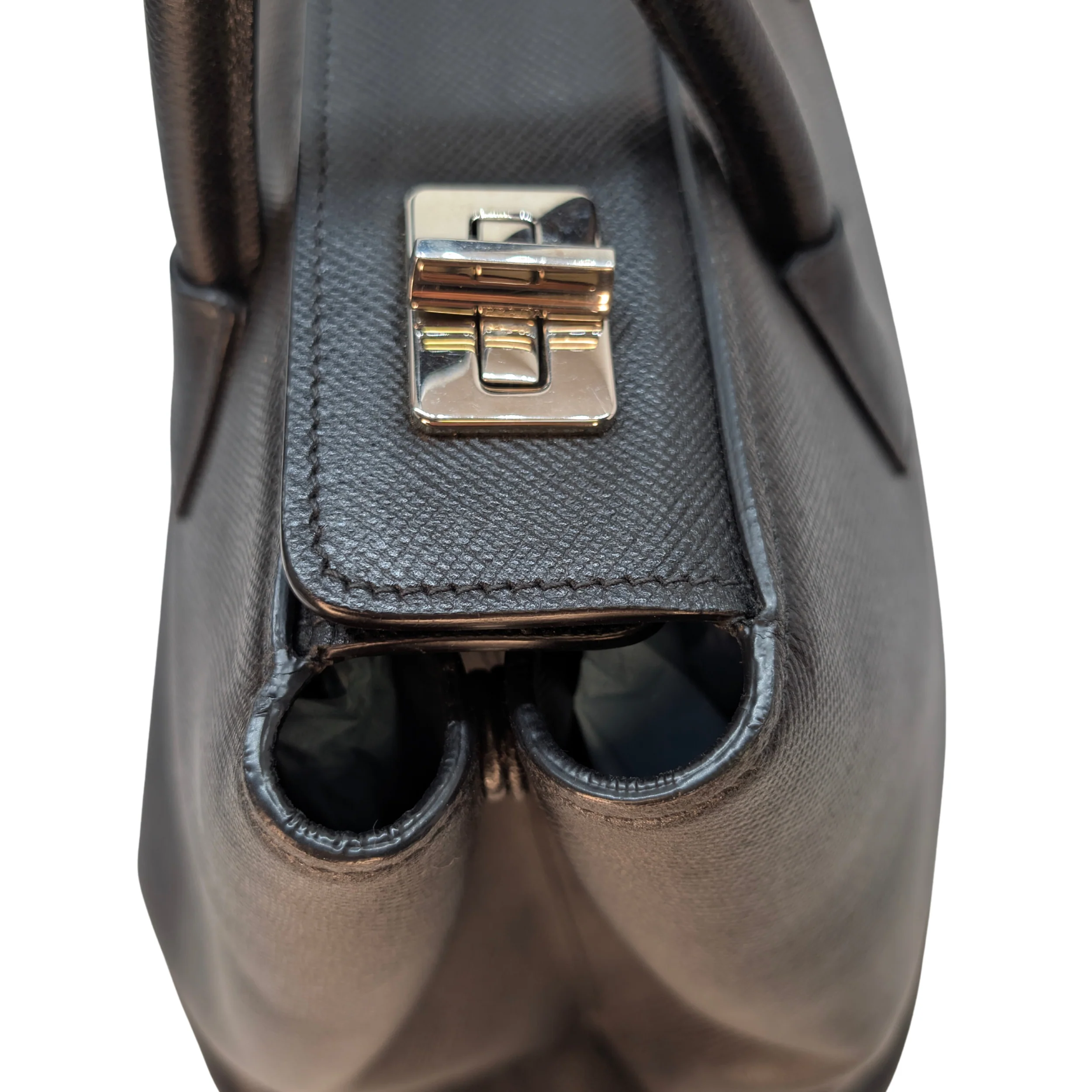 Prada Saffiano Cuir Twist Lock Tote Bag Black - Image 12