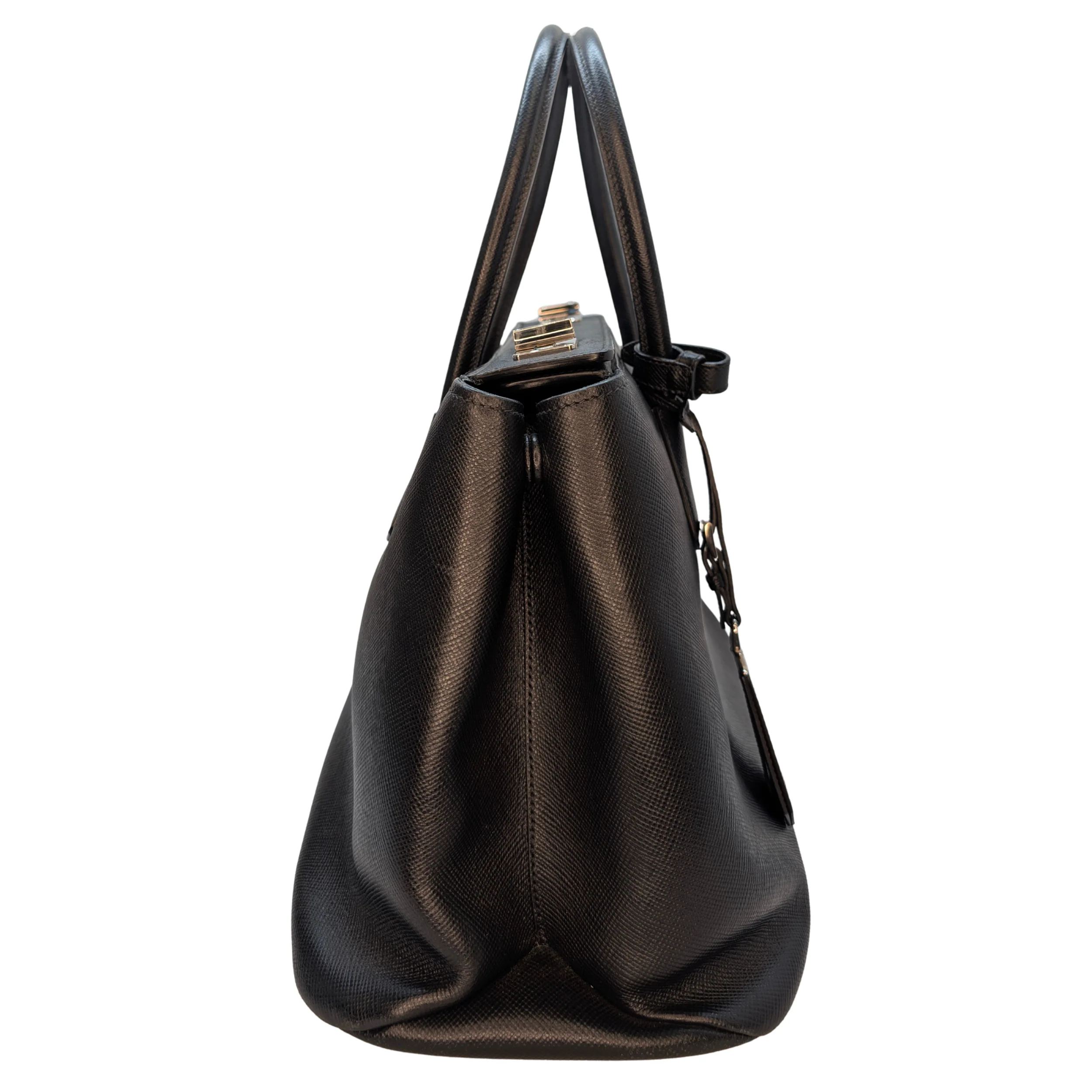 Prada Saffiano Cuir Twist Lock Tote Bag Black - Image 4