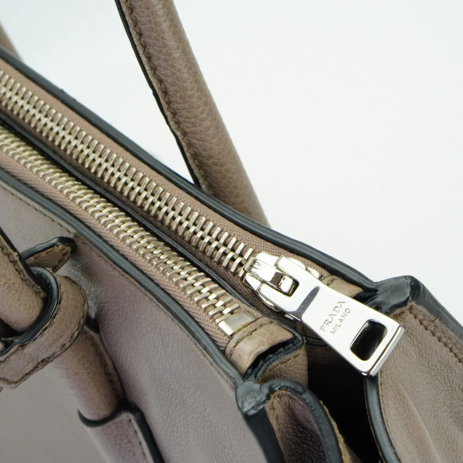 Prada Twin Pocket Tote Glace Calf Leather Bag Taupe - Image 13