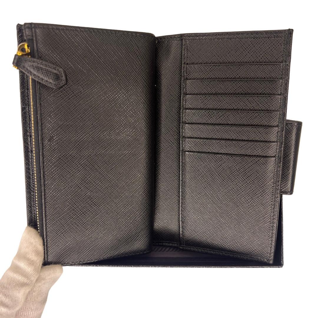 Prada Saffiano Metal Leather Continental Wallet Black - Image 10