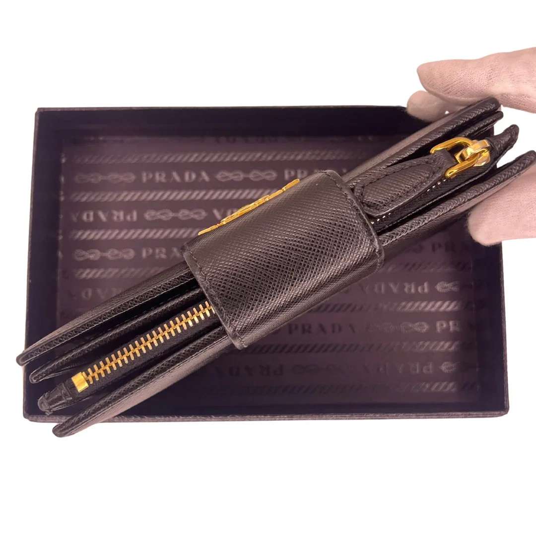 Prada Saffiano Metal Leather Continental Wallet Black - Image 7