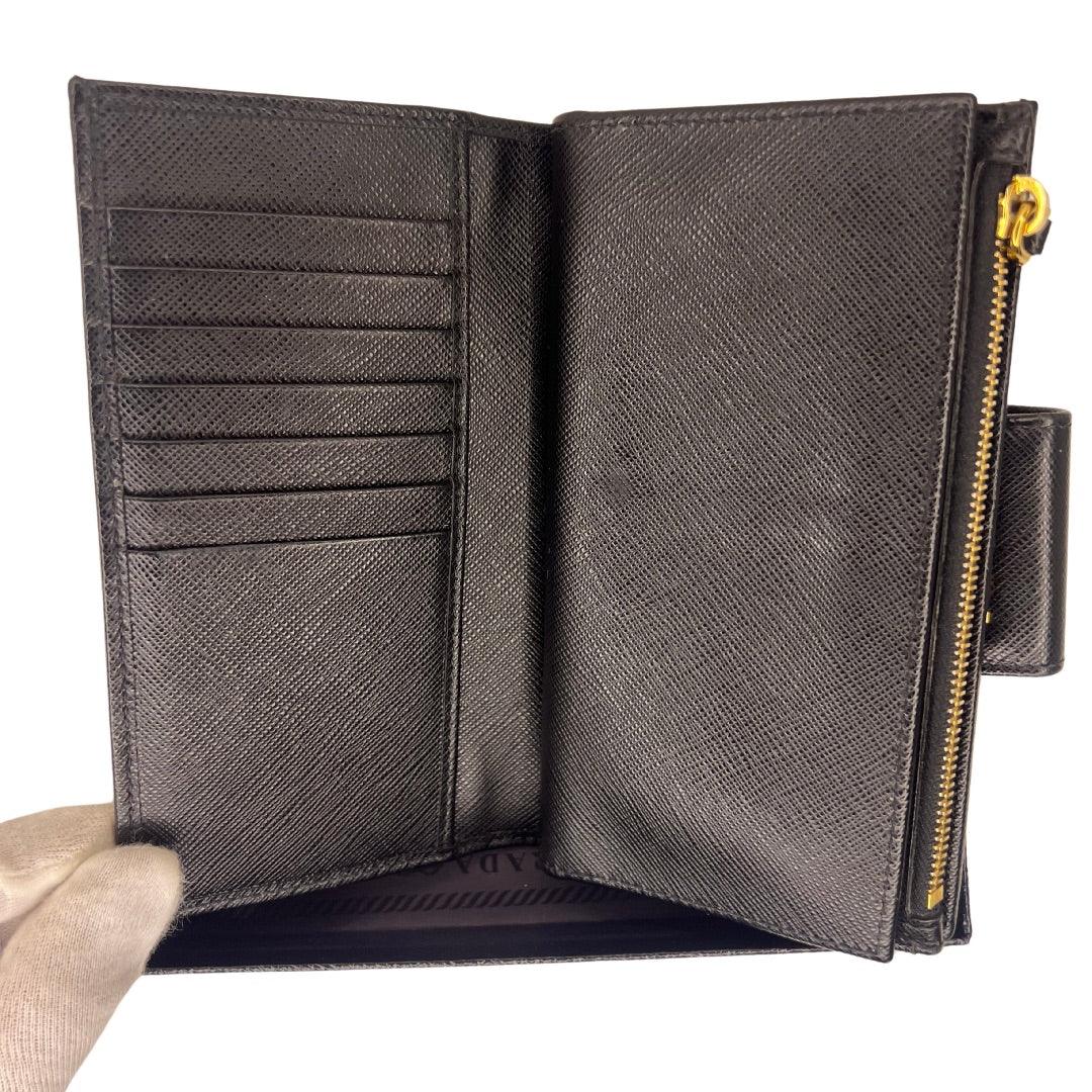 Prada Saffiano Metal Leather Continental Wallet Black - Image 8