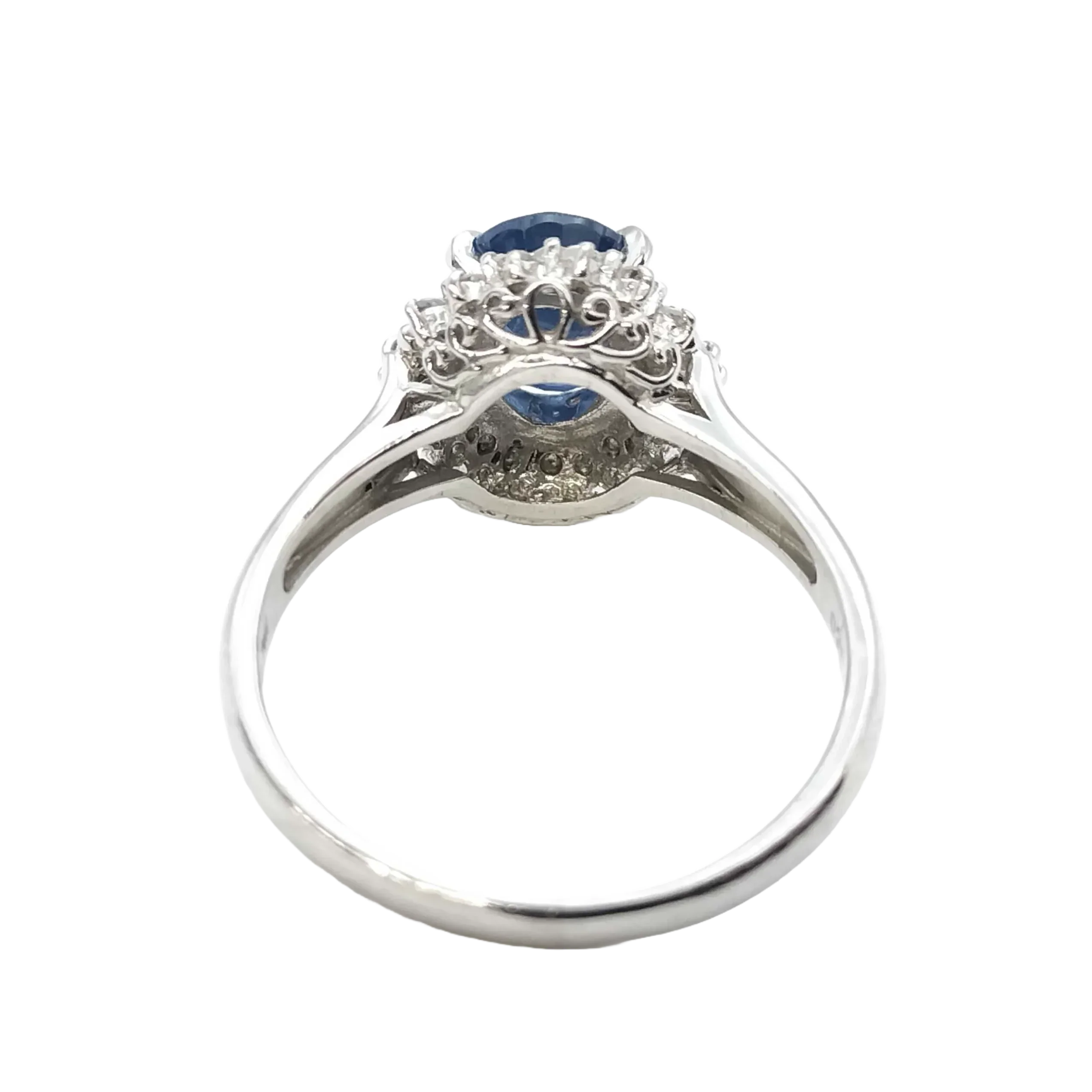 Platinum 900 Natural Sapphire 1.00ct & Diamond .02ct Cluster Ring Size R½ - Image 2