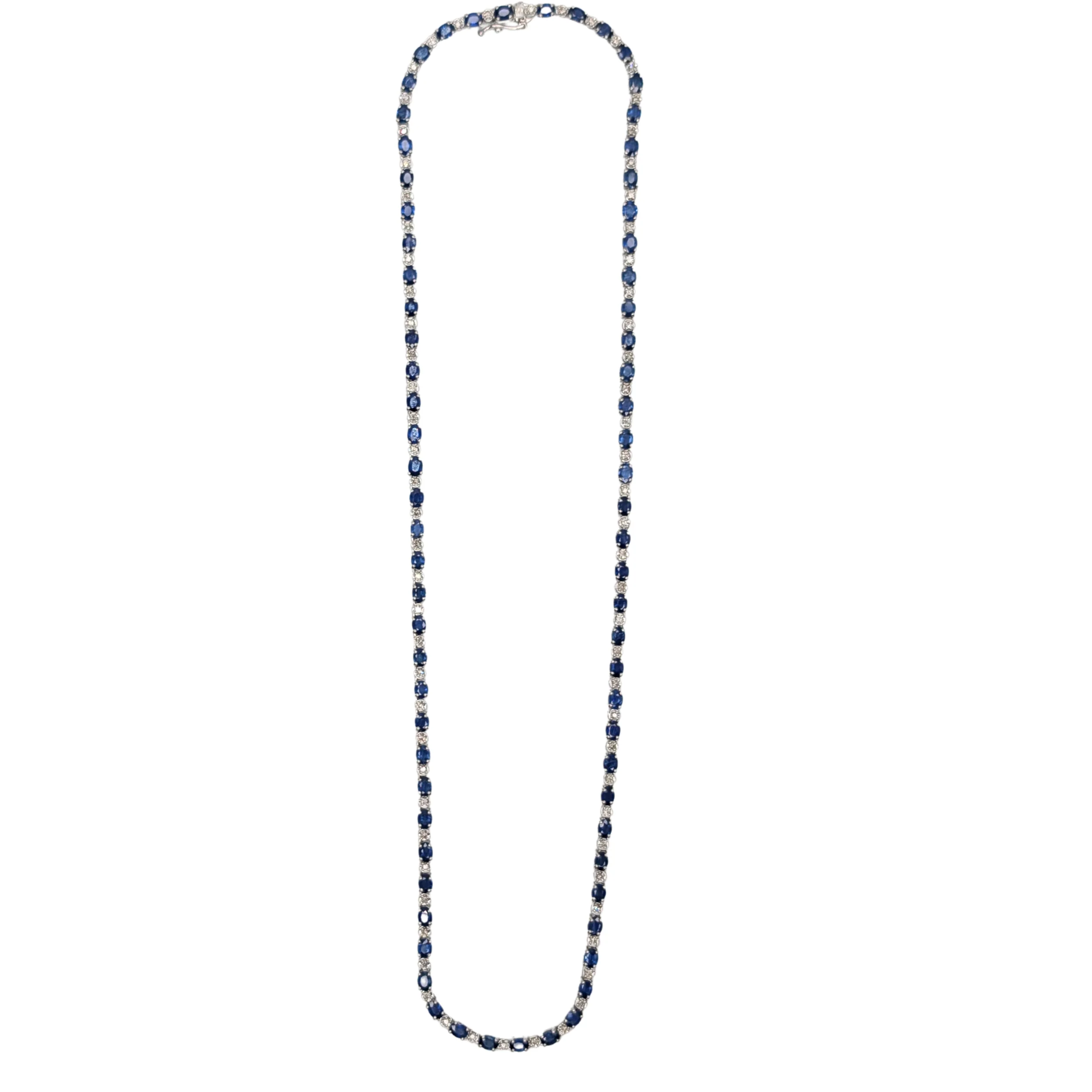 14.89Ct Natural Sapphire & 0.79Ct Diamonds Tennis Necklace In 18K White Gold - Image 9