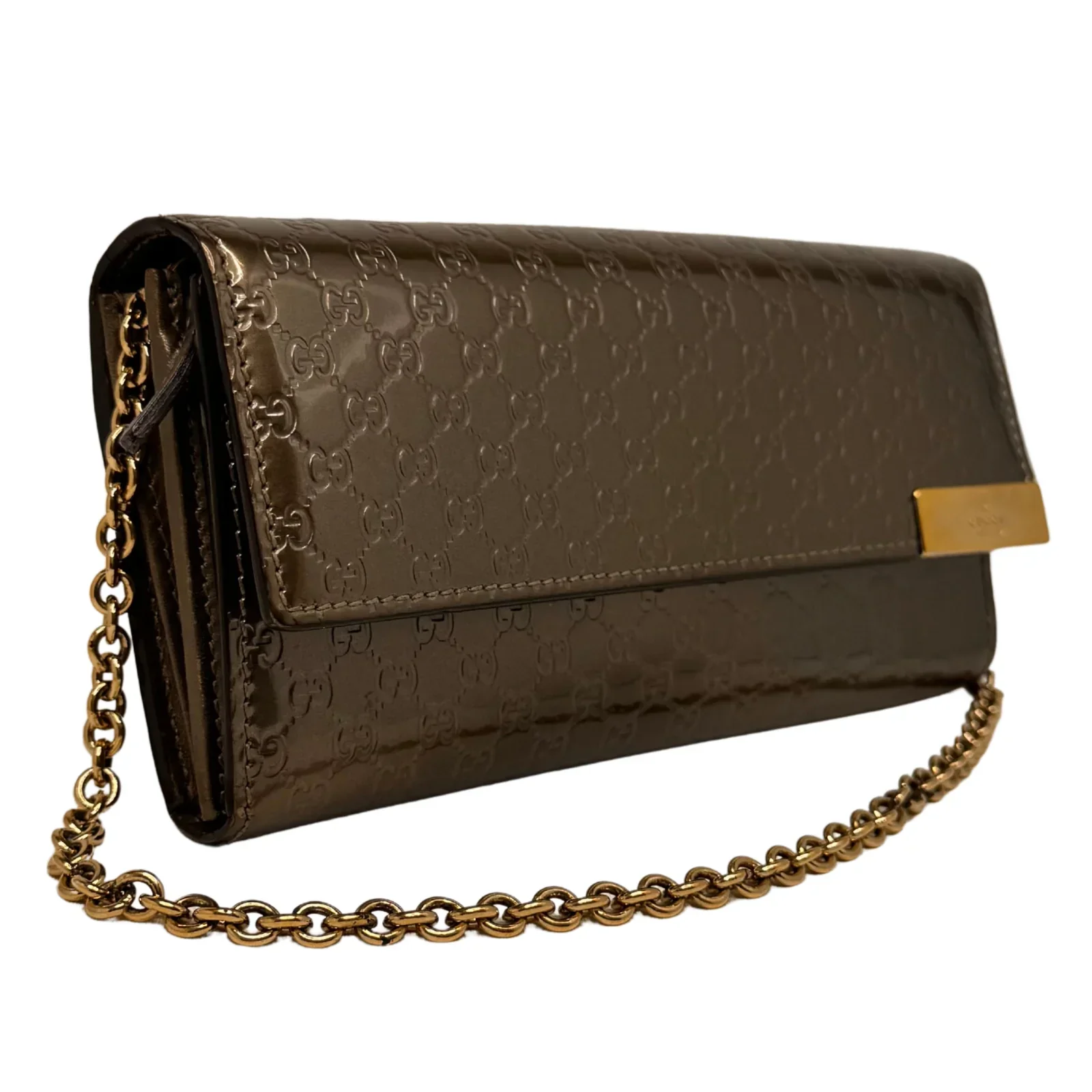 Gucci Leather Wallet on Chain Metallic Silver-Bronze - Image 4