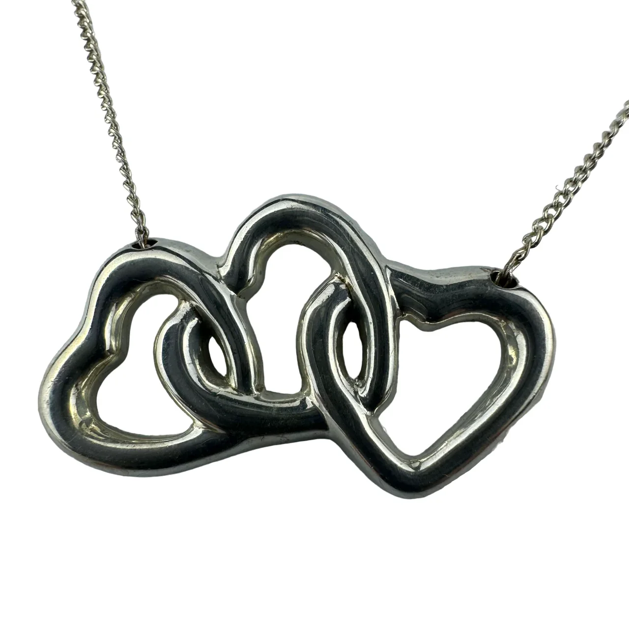 Tiffany & Co 3 open Triple Heart Pendant Necklace Sterling Silver - Image 2