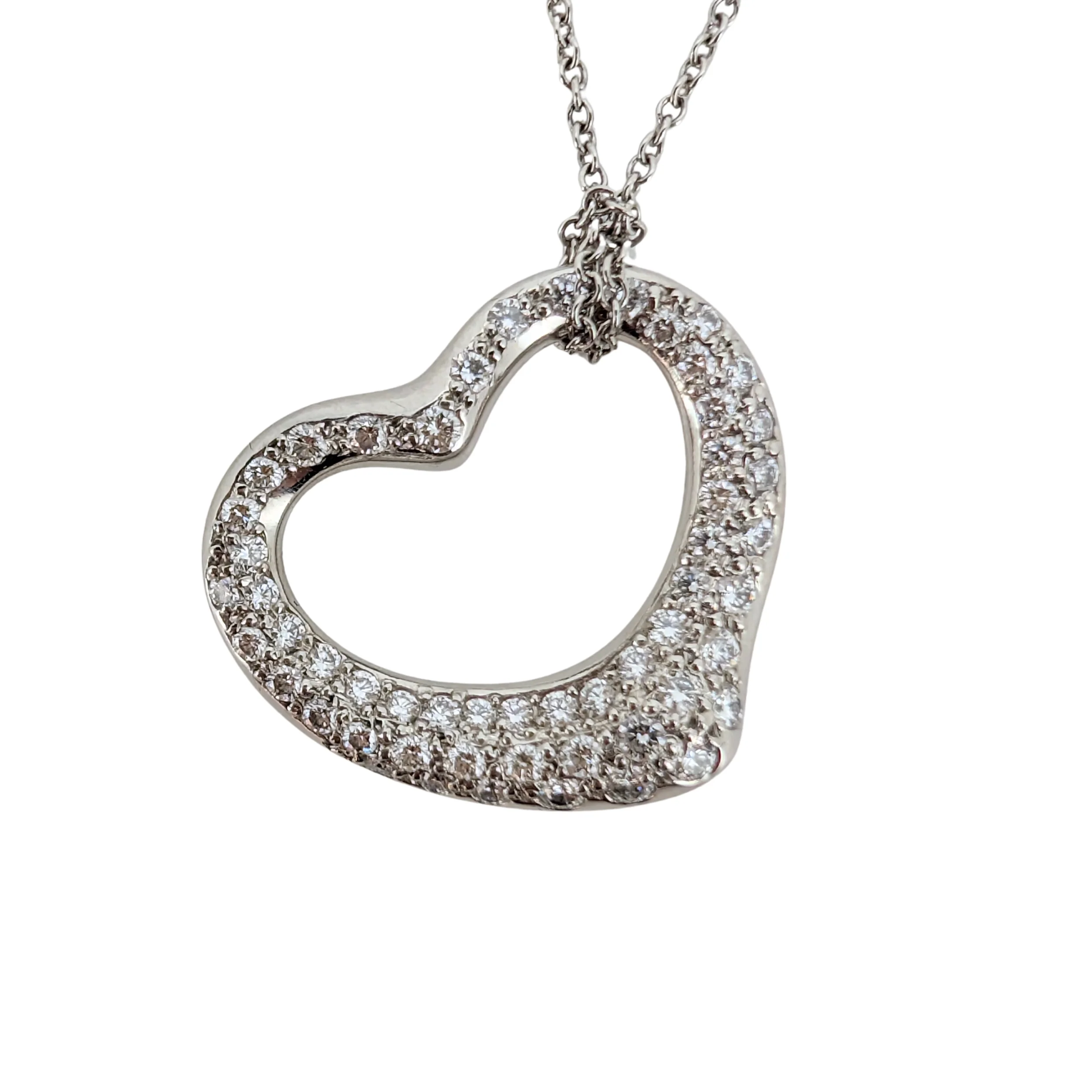 Tiffany & Co. Elsa Peretti Medium Open Heart Pavé Diamond Necklace Platinum - Image 2