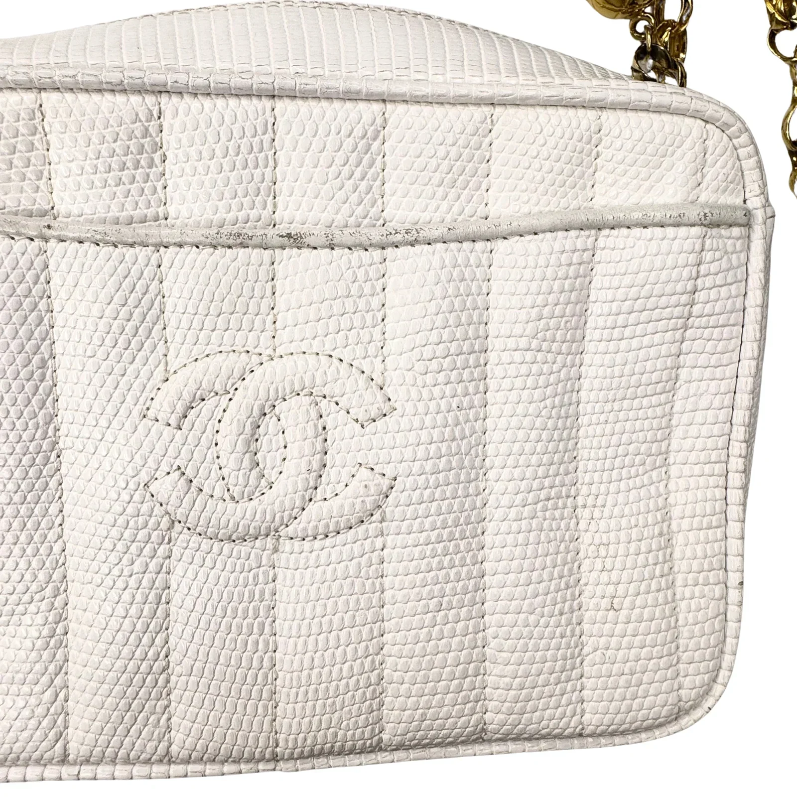 Chanel Vintage White Lizard Tassel Camera Crossbody Bag - Image 7