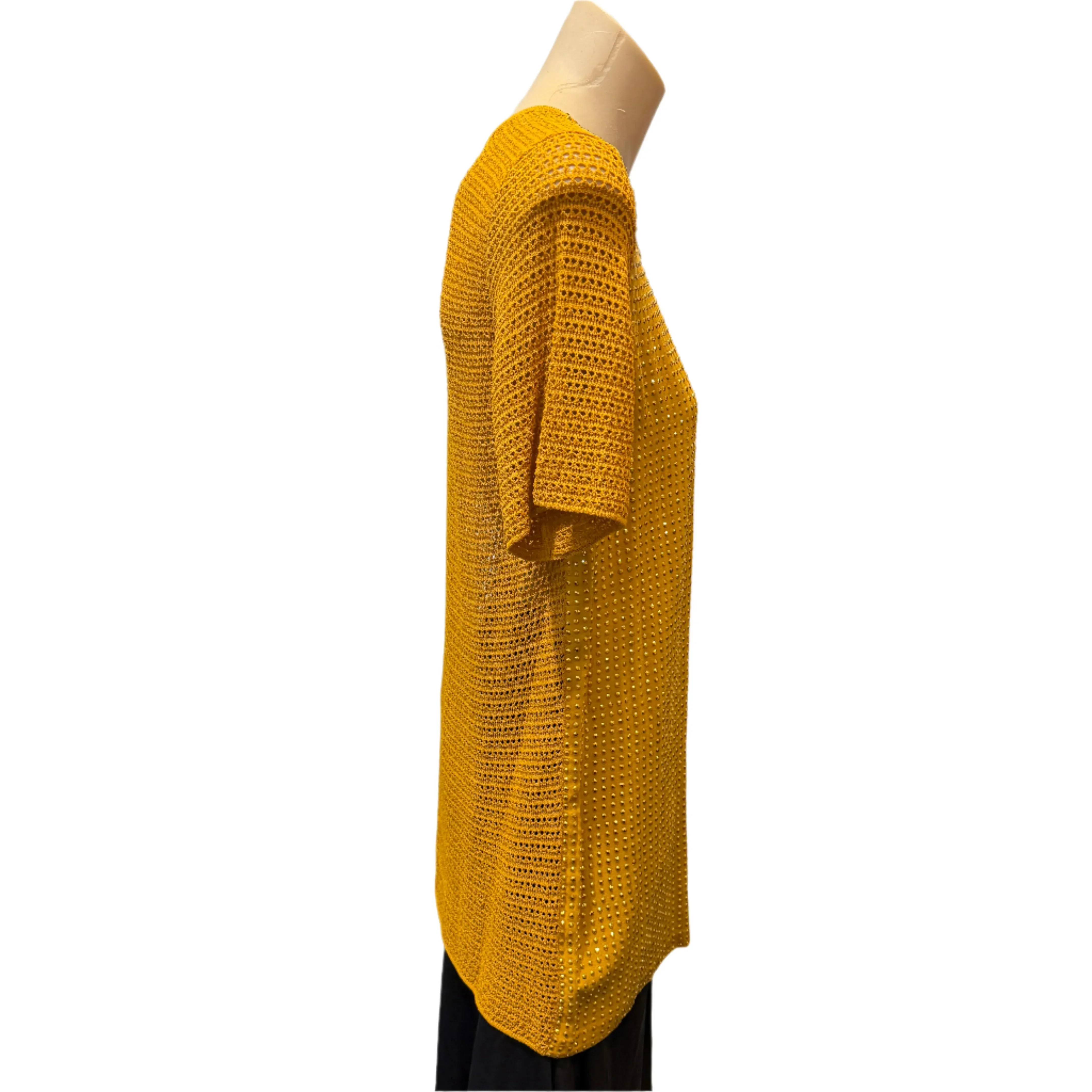 Gucci Mustard Studded Short Sleeve Silk Top Small - Image 4