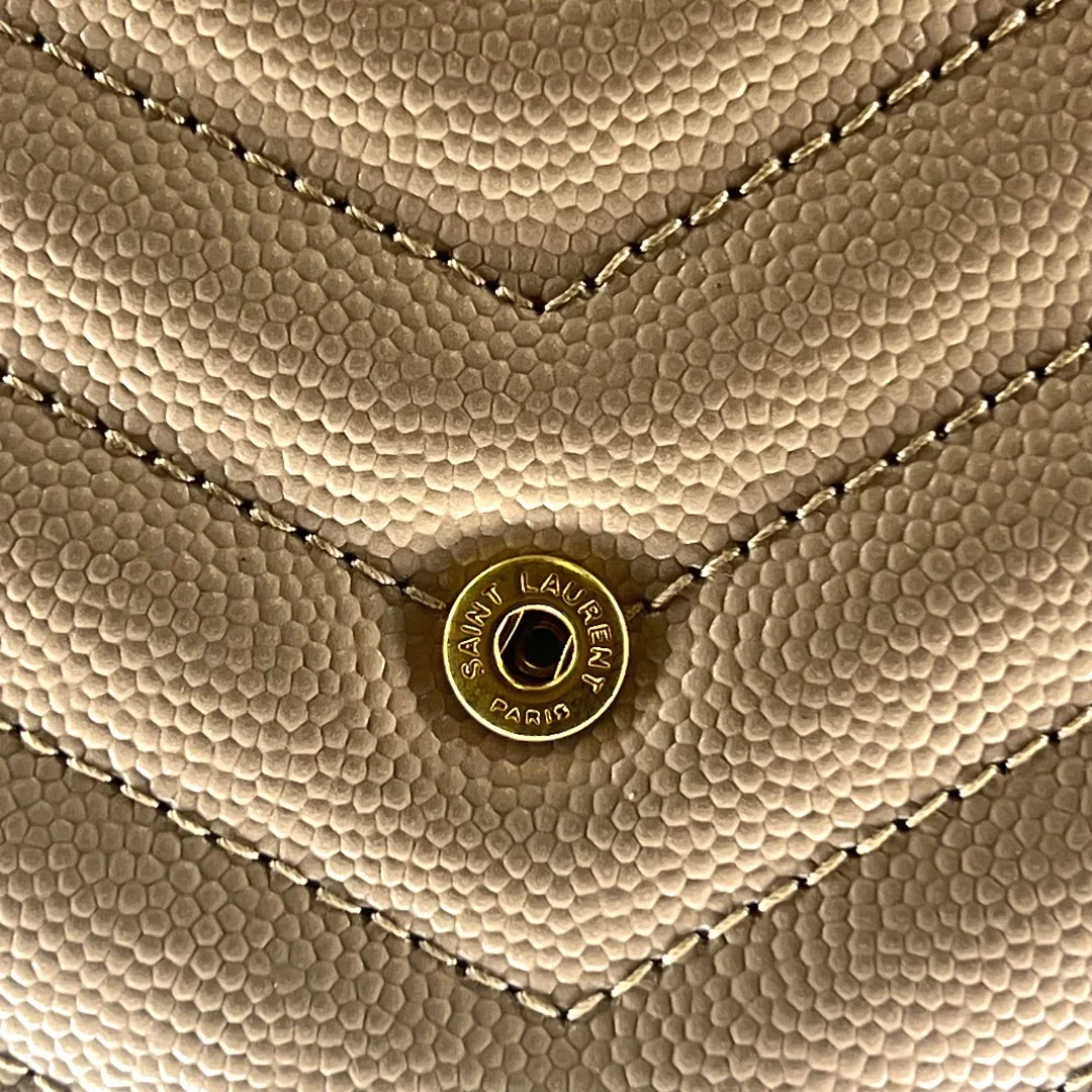 Yves Saint Laurent (YSL) Cassandra Clutch – Chevron Quilted Leather Beige - Image 10